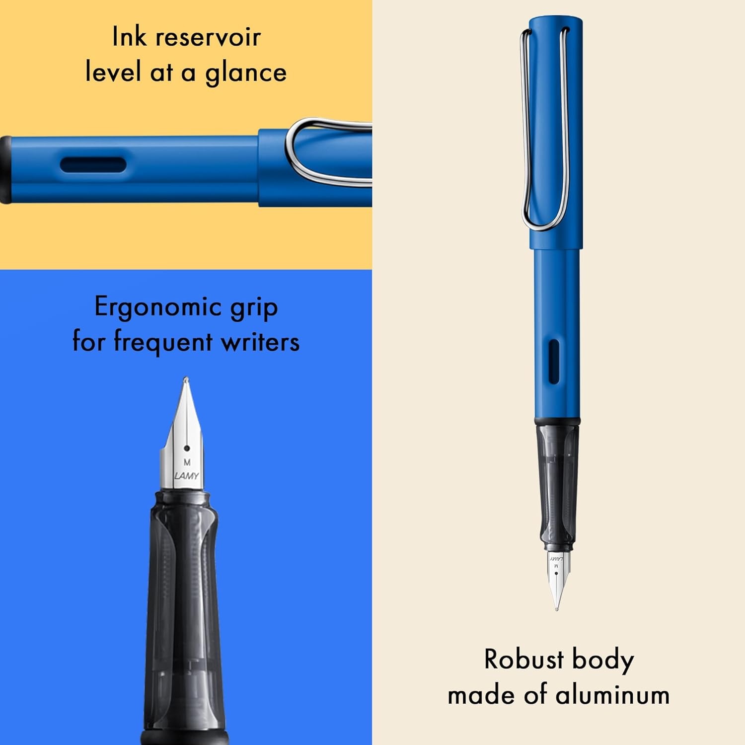 image:imageLAMY ALstar black Fountain Pen with ergonomic grip amp black steel nib in size M lightweight aluminum body including LAMY T 10 blue cartridge RightHandedoceanblue