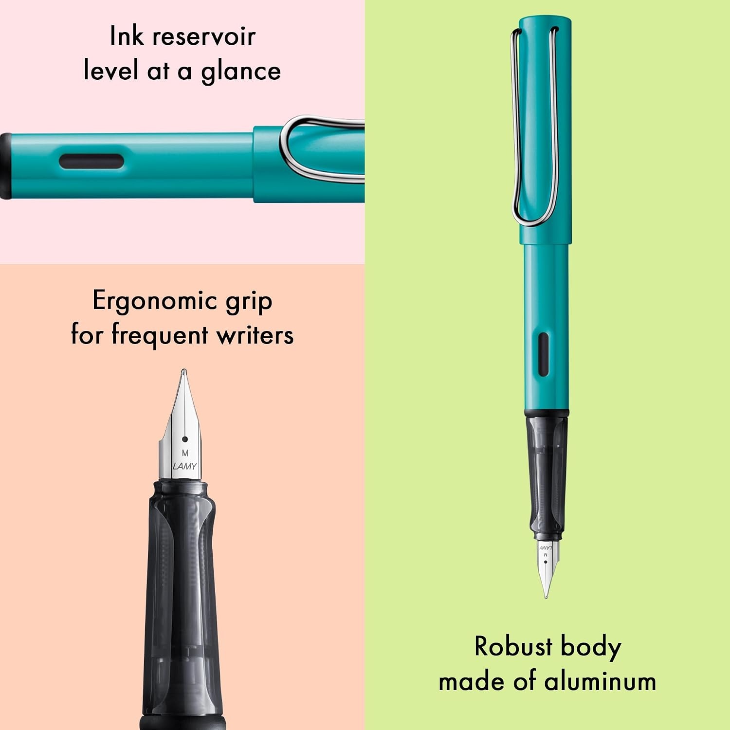 image:imageLAMY ALstar black Fountain Pen with ergonomic grip amp black steel nib in size M lightweight aluminum body including LAMY T 10 blue cartridge RightHandedturmaline