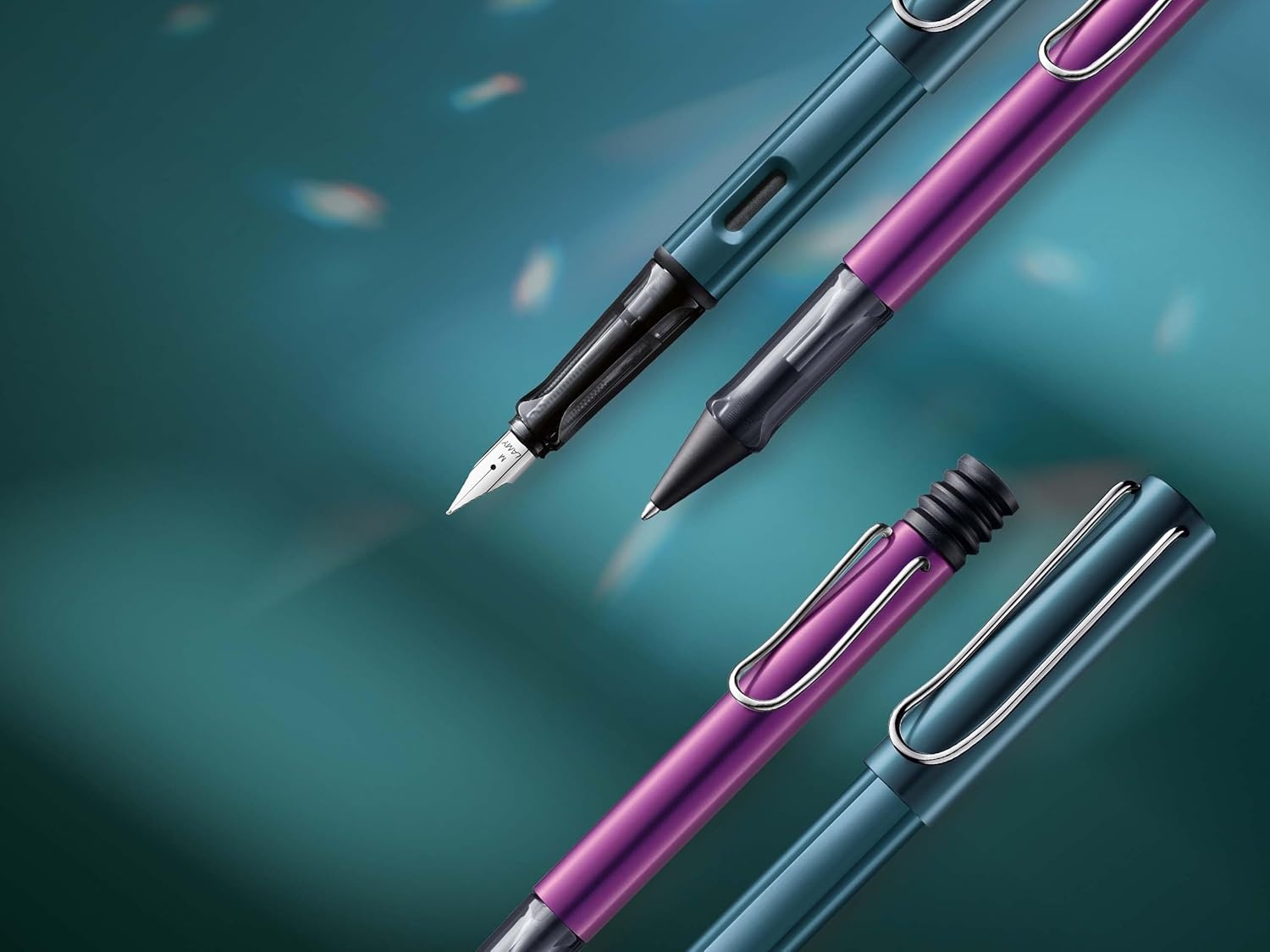 image:imageLAMY ALstar black Fountain Pen with ergonomic grip amp black steel nib in size M lightweight aluminum body including LAMY T 10 blue cartridge RightHandedturmaline