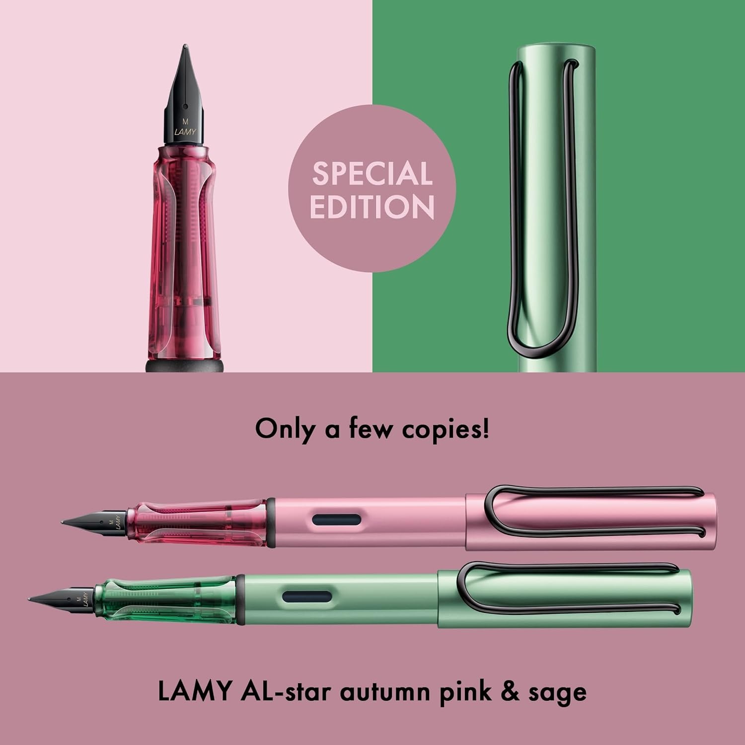 image:imageLAMY ALstar black Fountain Pen with ergonomic grip amp black steel nib in size M lightweight aluminum body including LAMY T 10 blue cartridge RightHandedautumn pink