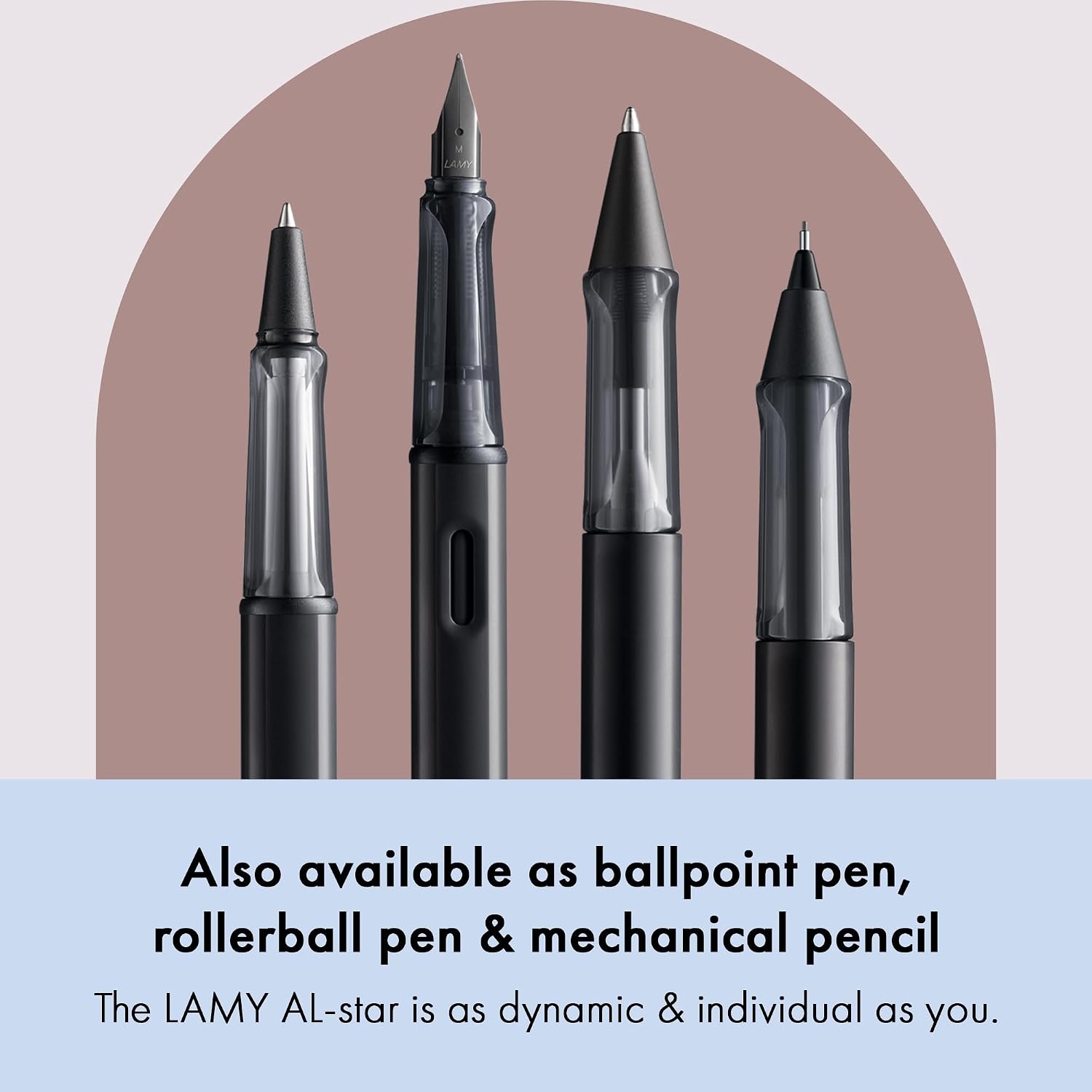 image:imageLAMY ALstar black Fountain Pen with ergonomic grip amp black steel nib in size M lightweight aluminum body including LAMY T 10 blue cartridge RightHandedblack