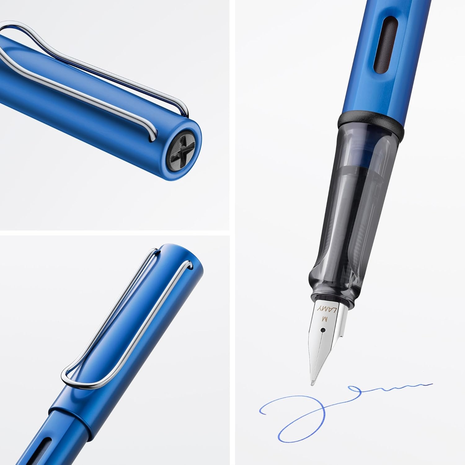 image:imageLAMY ALstar black Fountain Pen with ergonomic grip amp black steel nib in size M lightweight aluminum body including LAMY T 10 blue cartridge RightHandedoceanblue
