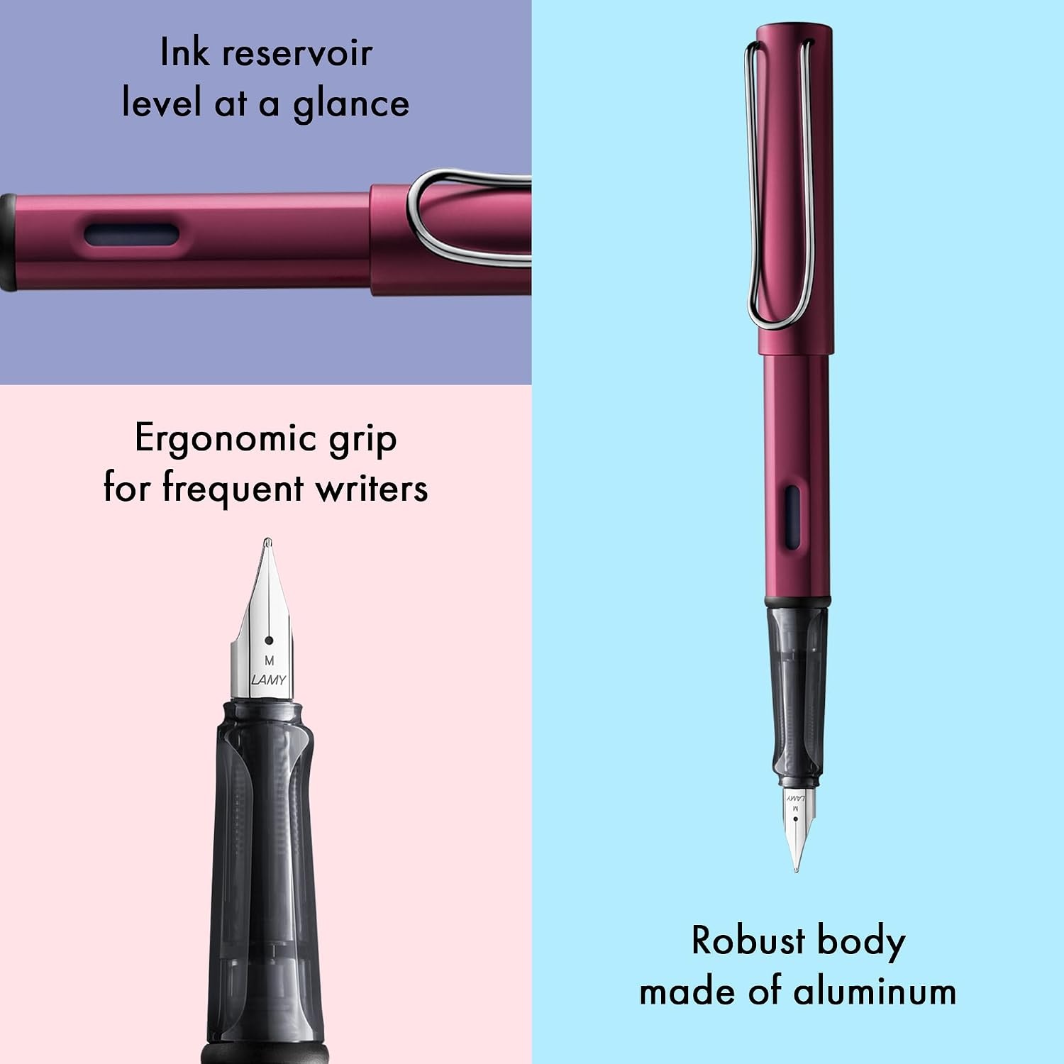 image:imageLAMY ALstar black Fountain Pen with ergonomic grip amp black steel nib in size M lightweight aluminum body including LAMY T 10 blue cartridge RightHandedblack purple