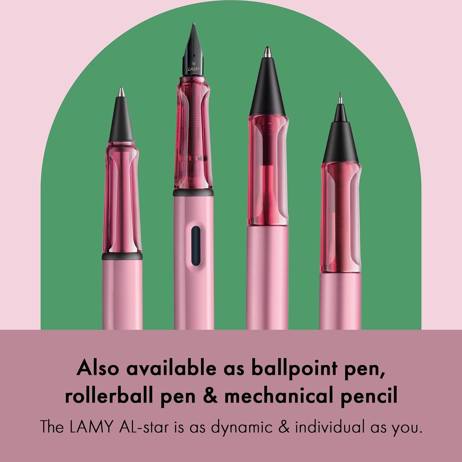 image:imageLAMY ALstar black Fountain Pen with ergonomic grip amp black steel nib in size M lightweight aluminum body including LAMY T 10 blue cartridge RightHandedautumn pink