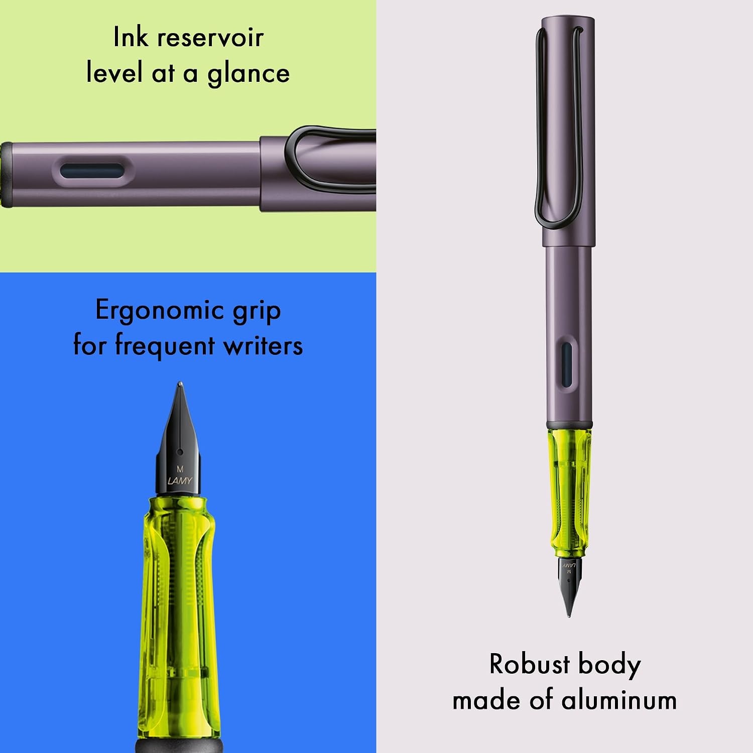 image:imageLAMY ALstar black Fountain Pen with ergonomic grip amp black steel nib in size M lightweight aluminum body including LAMY T 10 blue cartridge RightHandedaubergine