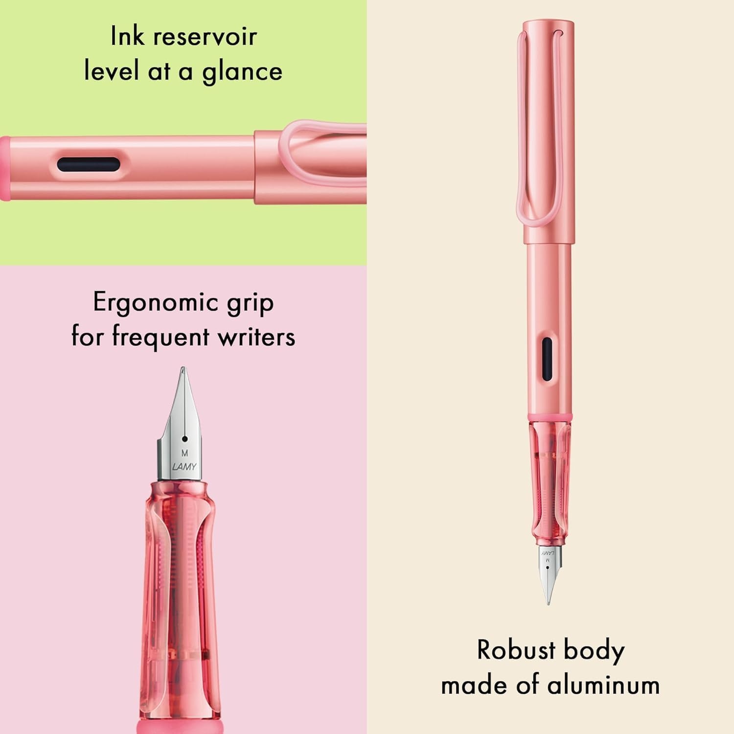 image:imageLAMY ALstar black Fountain Pen with ergonomic grip amp black steel nib in size M lightweight aluminum body including LAMY T 10 blue cartridge RightHandedflamingo