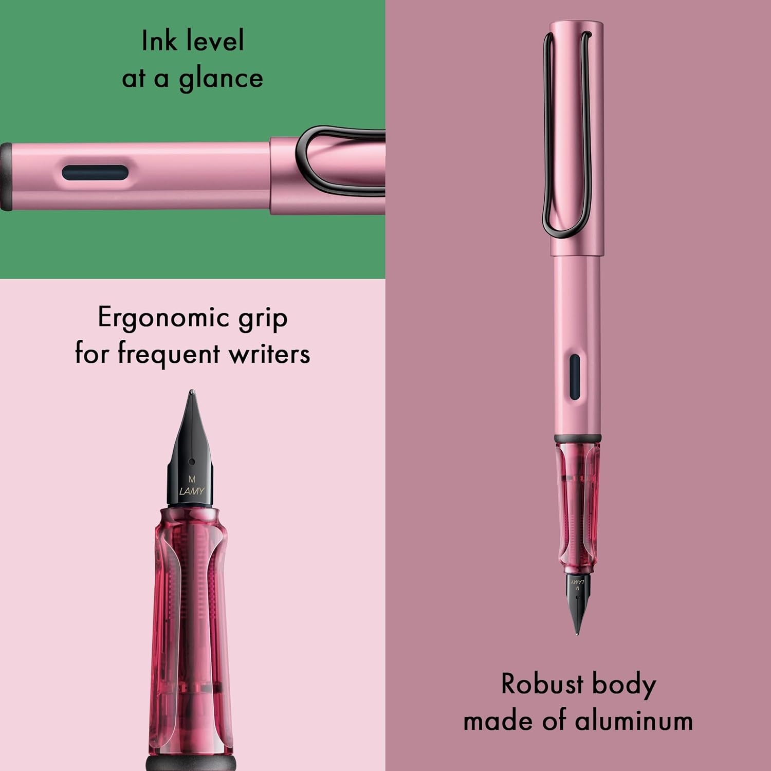image:imageLAMY ALstar black Fountain Pen with ergonomic grip amp black steel nib in size M lightweight aluminum body including LAMY T 10 blue cartridge RightHandedautumn pink