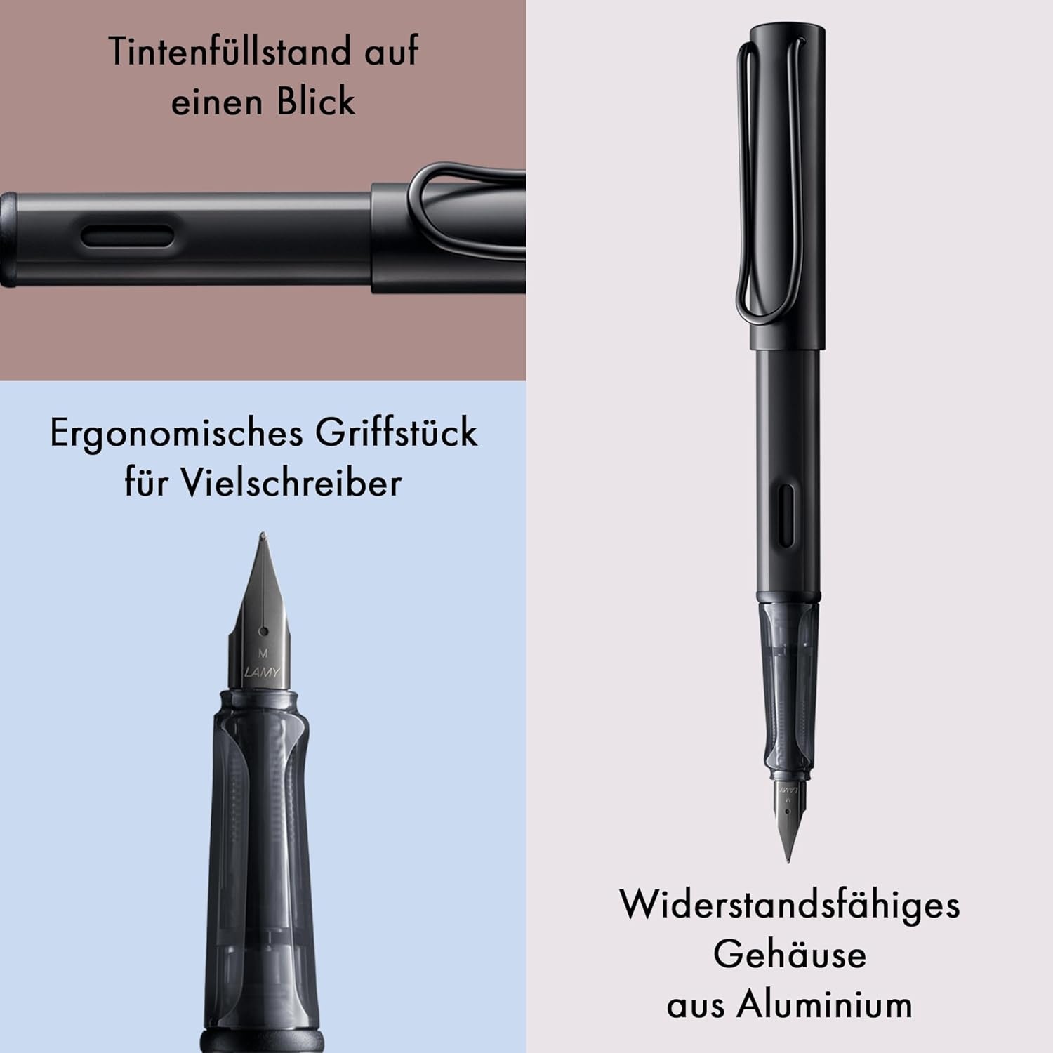 image:imageLAMY ALstar black Fountain Pen with ergonomic grip amp black steel nib in size M lightweight aluminum body including LAMY T 10 blue cartridge RightHandedblack