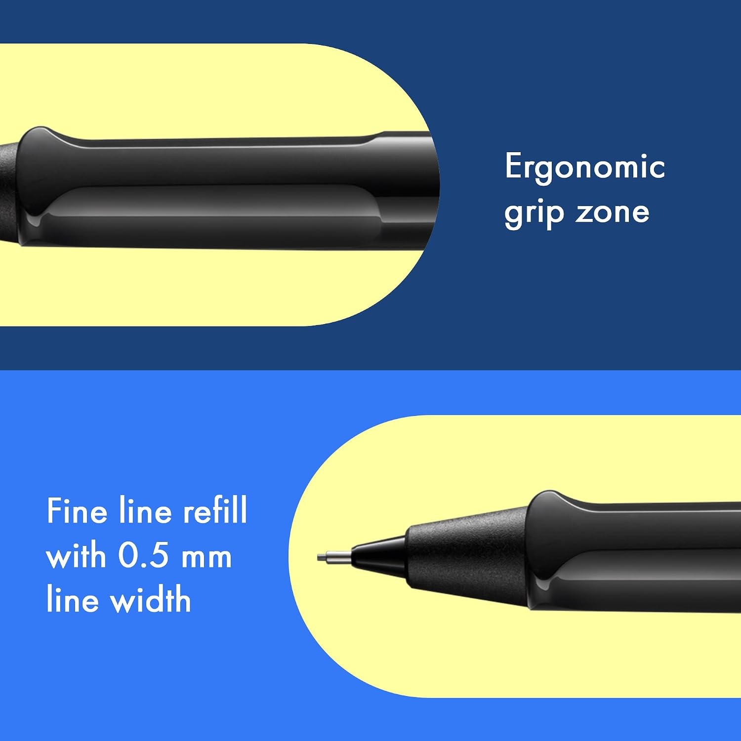 image:imageLAMY safari white Mechanical Pencil with ergonomic grip amp body made of robust ASA plastic ideal for drawing amp writing including LAMY M 41 fine line refill 05 mm amp eraser tipBlack