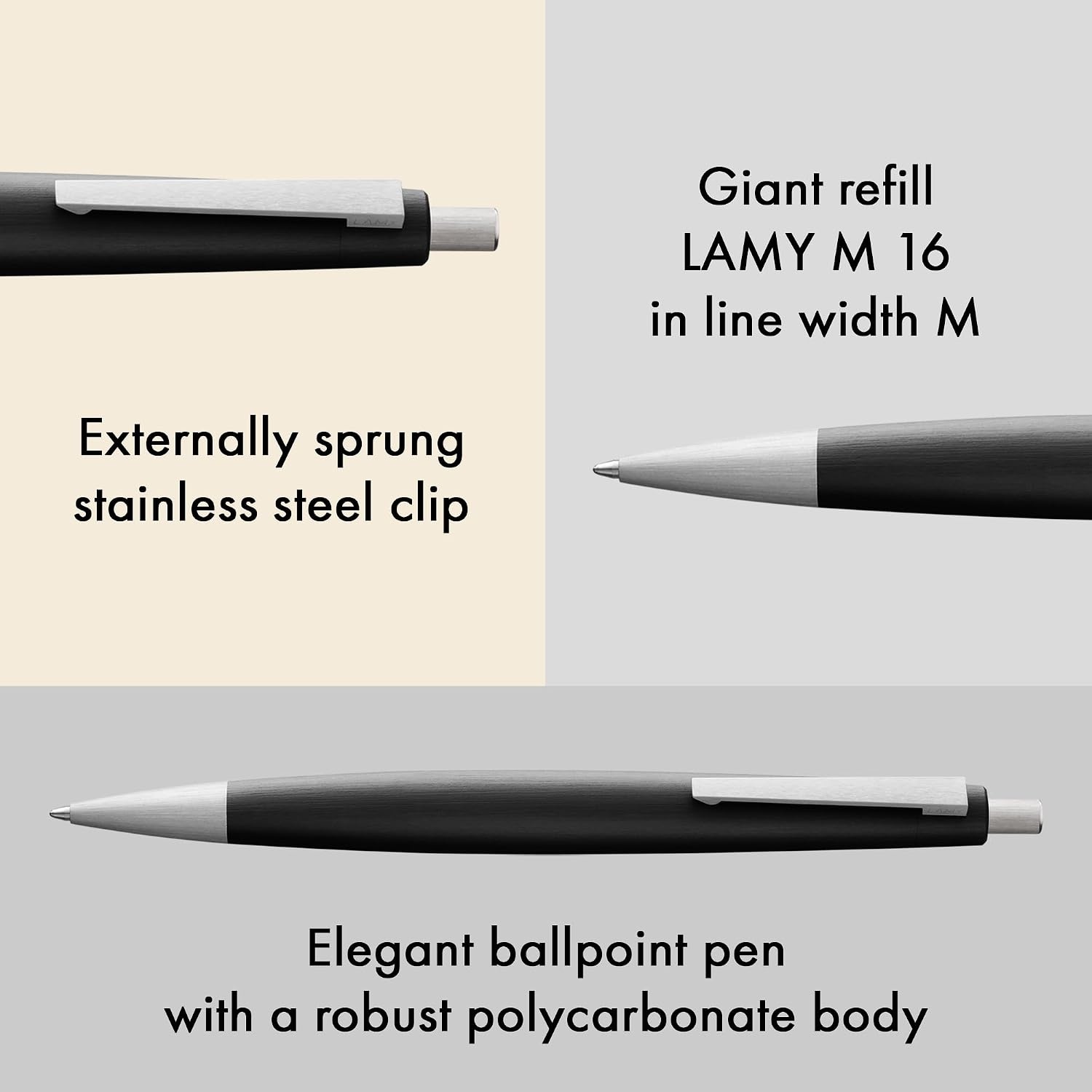 image:imageLamy 2000 black elegant ballpoint pen in robust fibreglass barrel perfectly balanced incl giant refill M 16 in line width M in blackblack