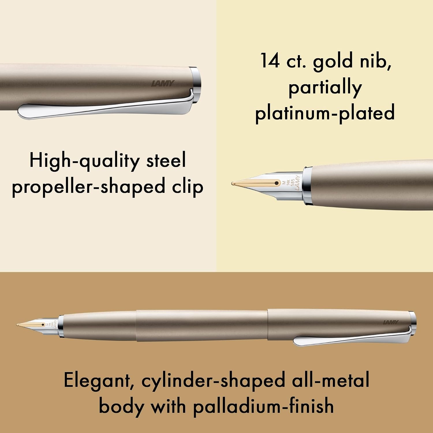 image:imageLamy studio black Fountain Pen in elegant metal body steel nib partially platinumplated amp in nib size M incl T 10 blue ink cartridgePalladium