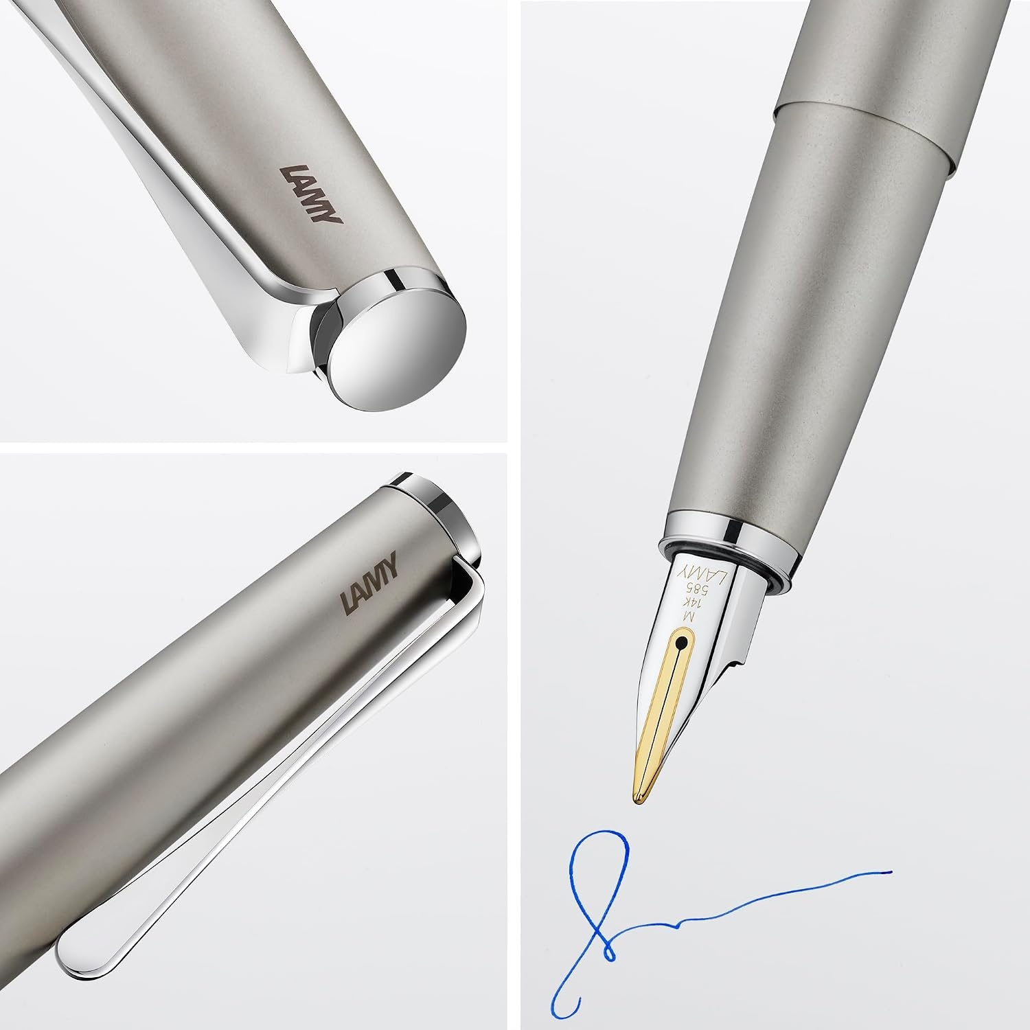 image:imageLamy studio black Fountain Pen in elegant metal body steel nib partially platinumplated amp in nib size M incl T 10 blue ink cartridgePalladium