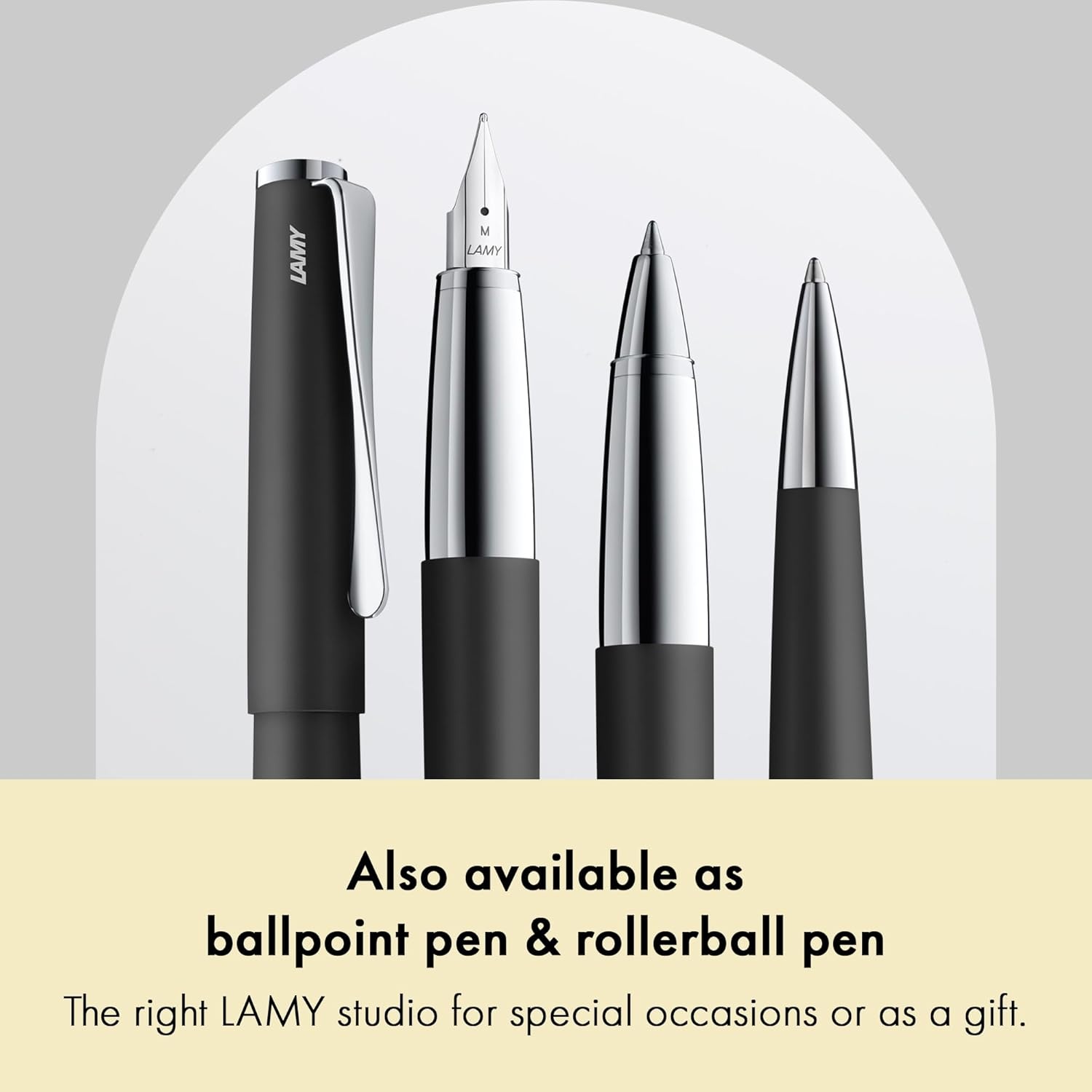 image:imageLamy studio black Fountain Pen in elegant metal body steel nib partially platinumplated amp in nib size M incl T 10 blue ink cartridgeblack