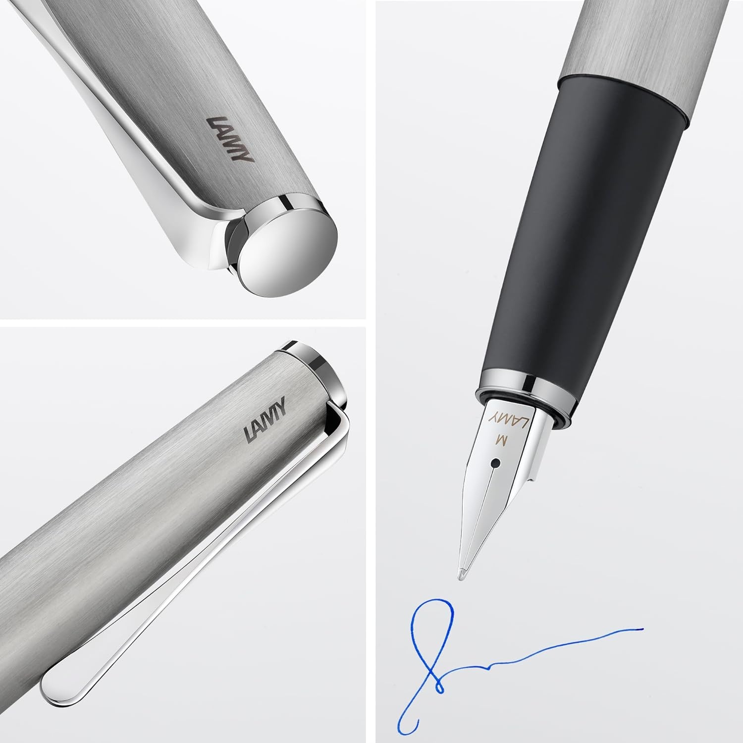 image:imageLamy studio black Fountain Pen in elegant metal body steel nib partially platinumplated amp in nib size M incl T 10 blue ink cartridgebrushed