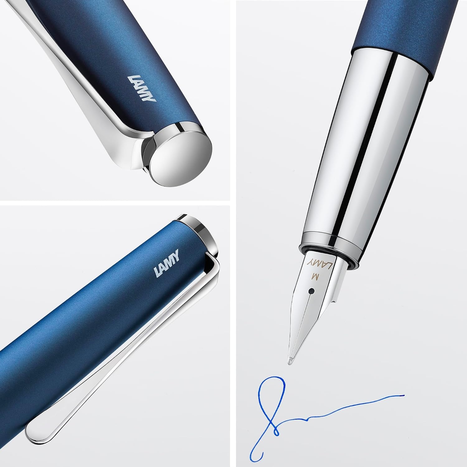 image:imageLamy studio black Fountain Pen in elegant metal body steel nib partially platinumplated amp in nib size M incl T 10 blue ink cartridgeimperialblue