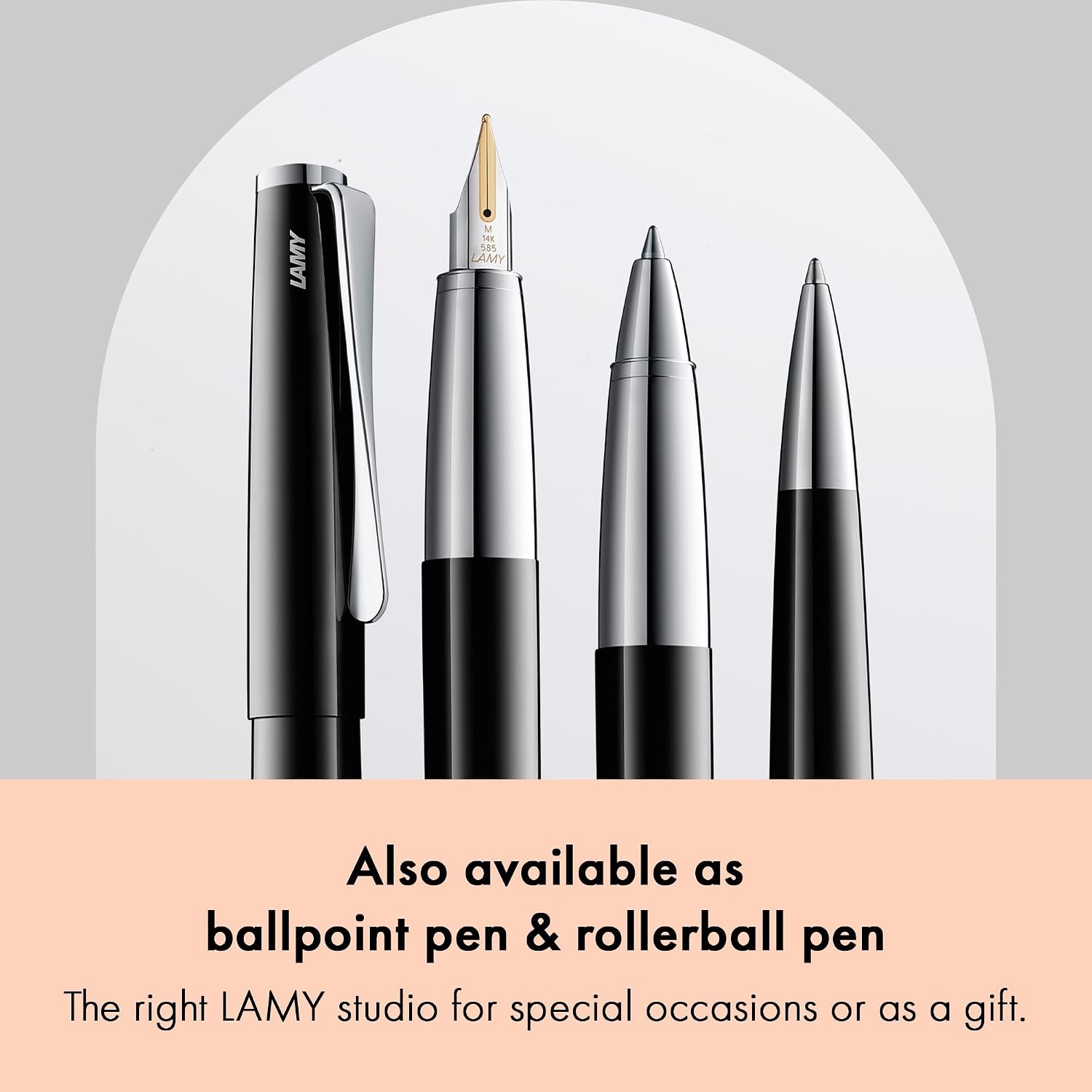 image:imageLamy studio black Fountain Pen in elegant metal body steel nib partially platinumplated amp in nib size M incl T 10 blue ink cartridgepianoblack