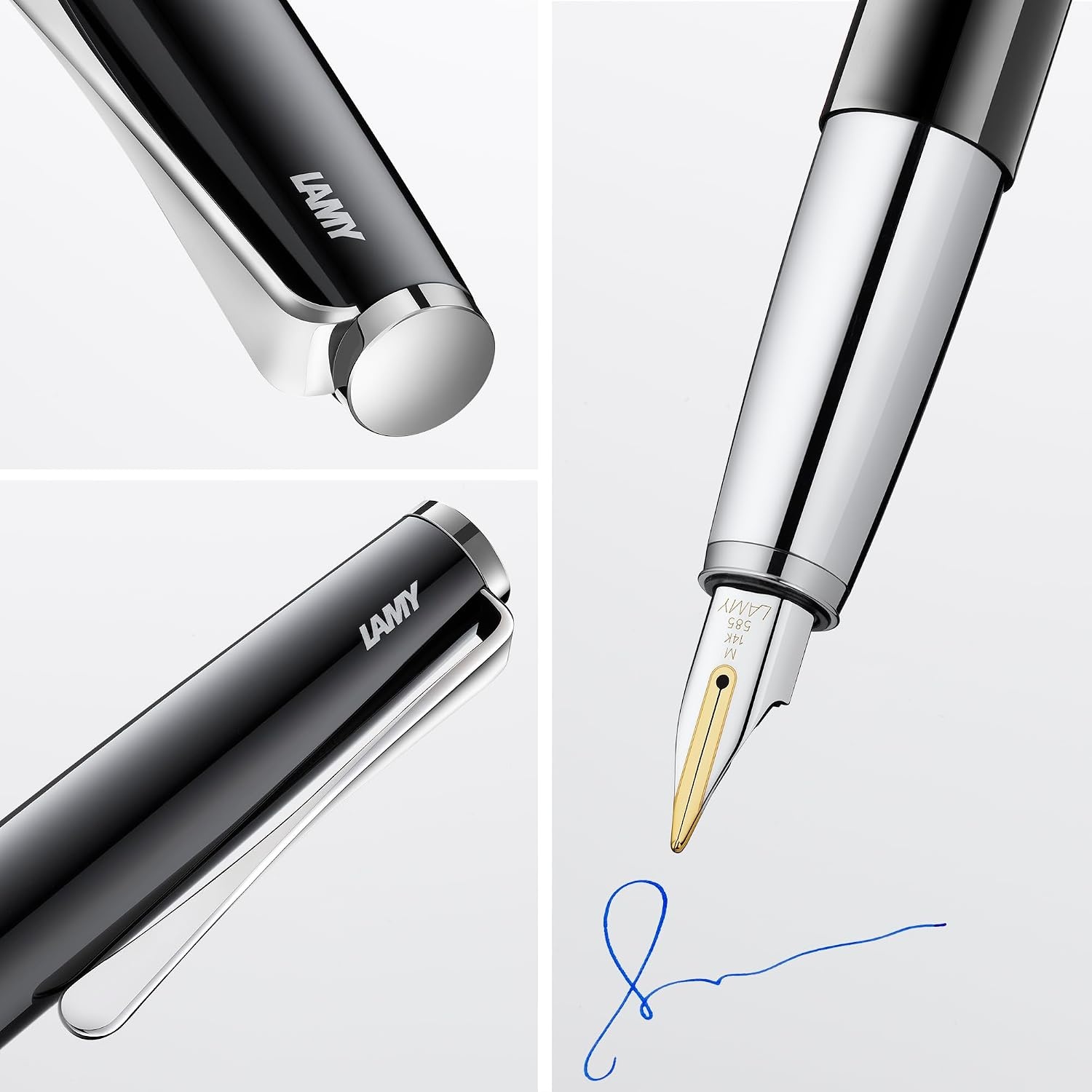 image:imageLamy studio black Fountain Pen in elegant metal body steel nib partially platinumplated amp in nib size M incl T 10 blue ink cartridgepianoblack
