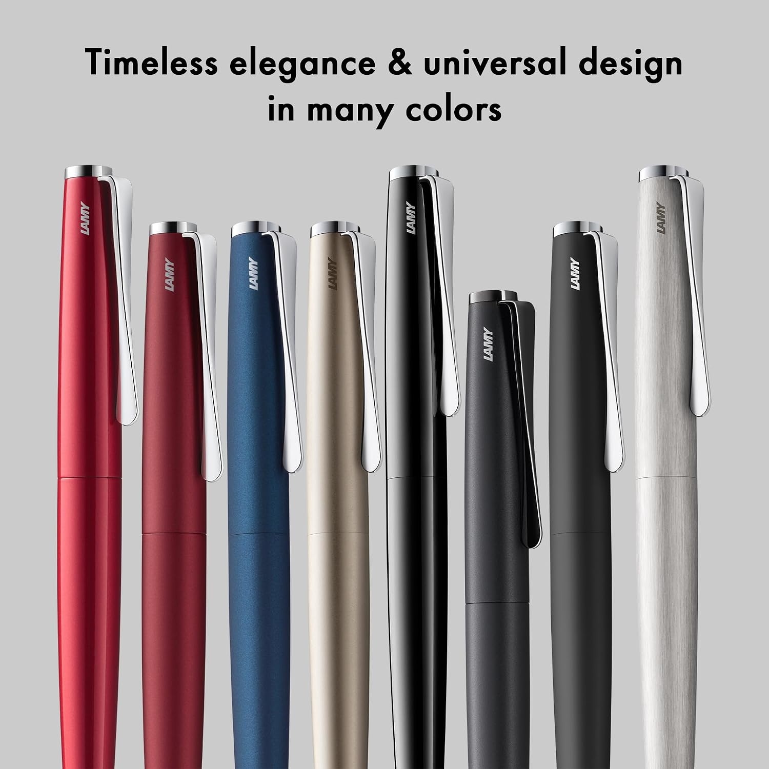 image:imageLamy studio black ballpoint pen in elegant stainless steel casing with propellershaped clip incl giant refill M 16 in line width M in blackimperialblue