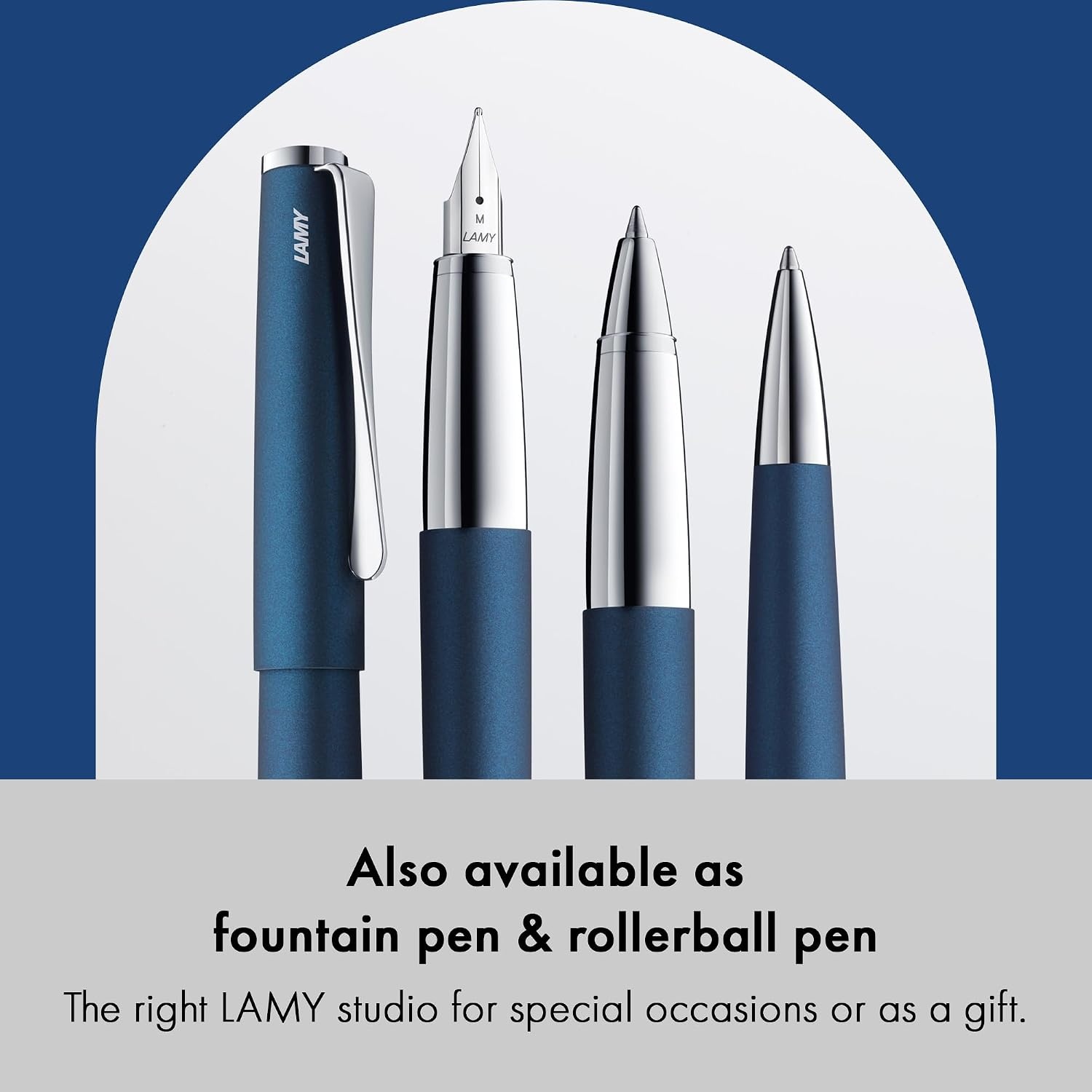image:imageLamy studio black ballpoint pen in elegant stainless steel casing with propellershaped clip incl giant refill M 16 in line width M in blackimperialblue