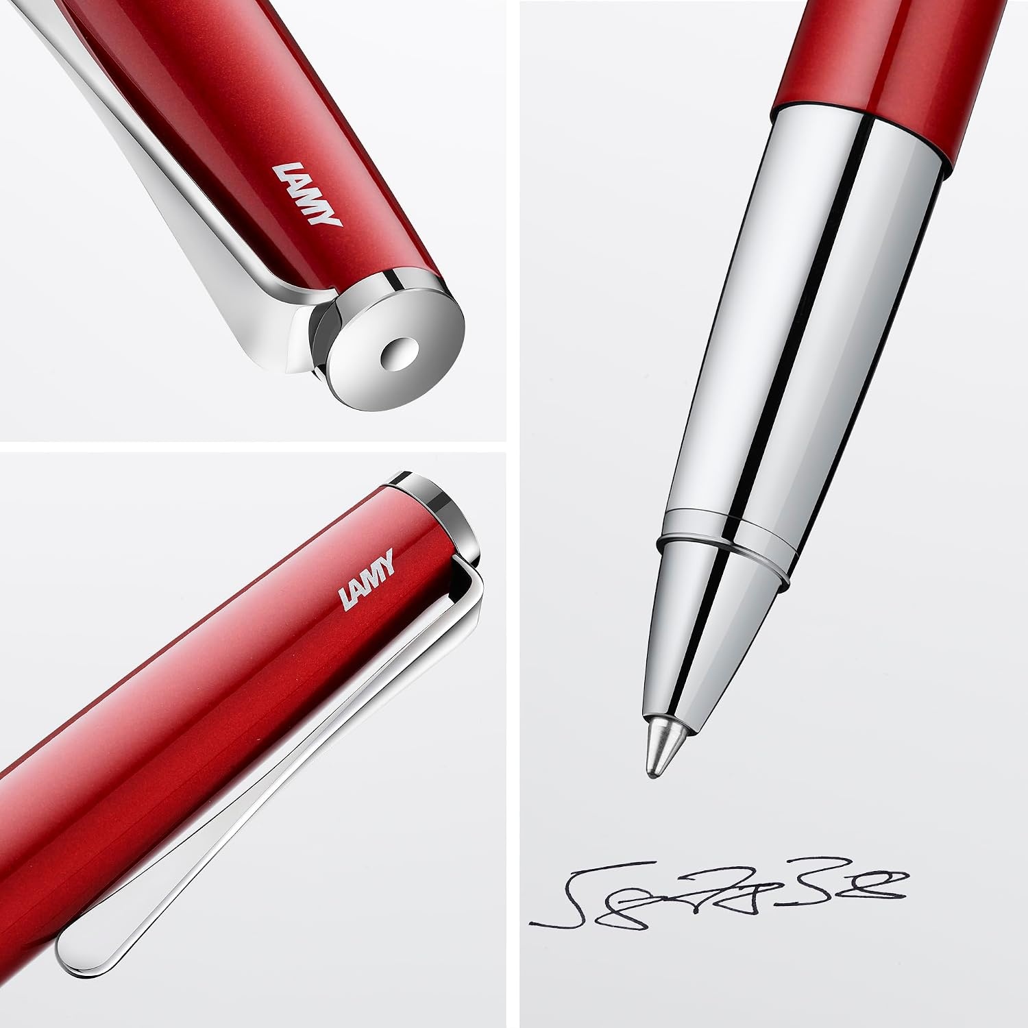 image:imageLamy studio imperialblue rollerball pen in elegant metal barrel with propellershaped clip amp in line width M M 63 rollerball refill in blackpianored