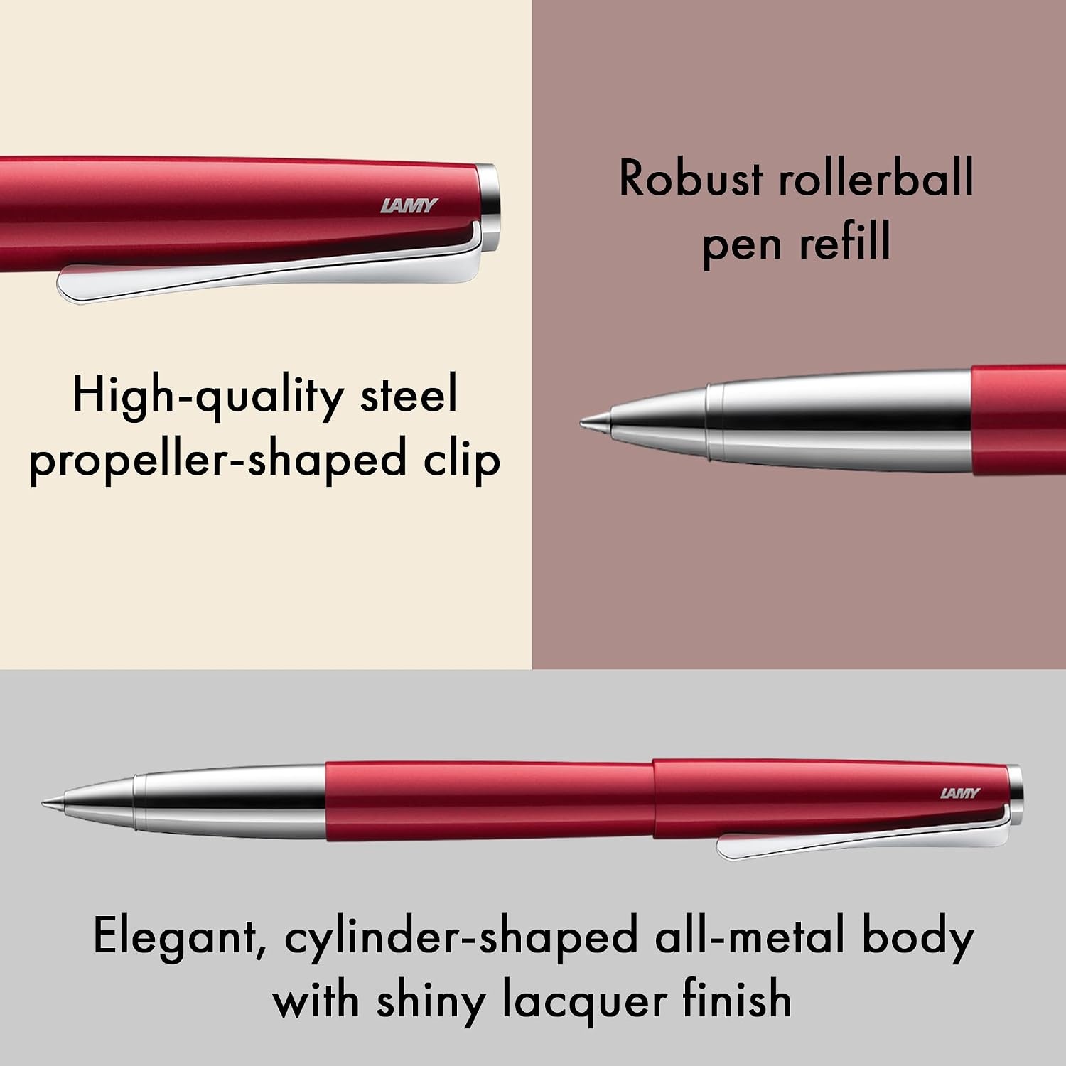 image:imageLamy studio imperialblue rollerball pen in elegant metal barrel with propellershaped clip amp in line width M M 63 rollerball refill in blackpianored