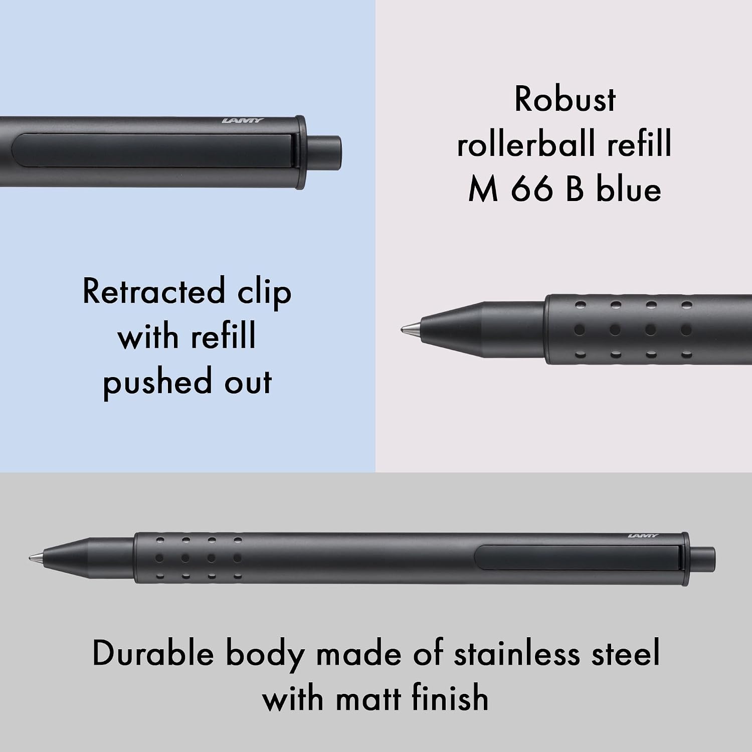 image:imageLamy swift Palladium modest rollerball pen with a smooth writing experience robust metal casing amp line width B M 66 rollerball refill in blueMatte Black