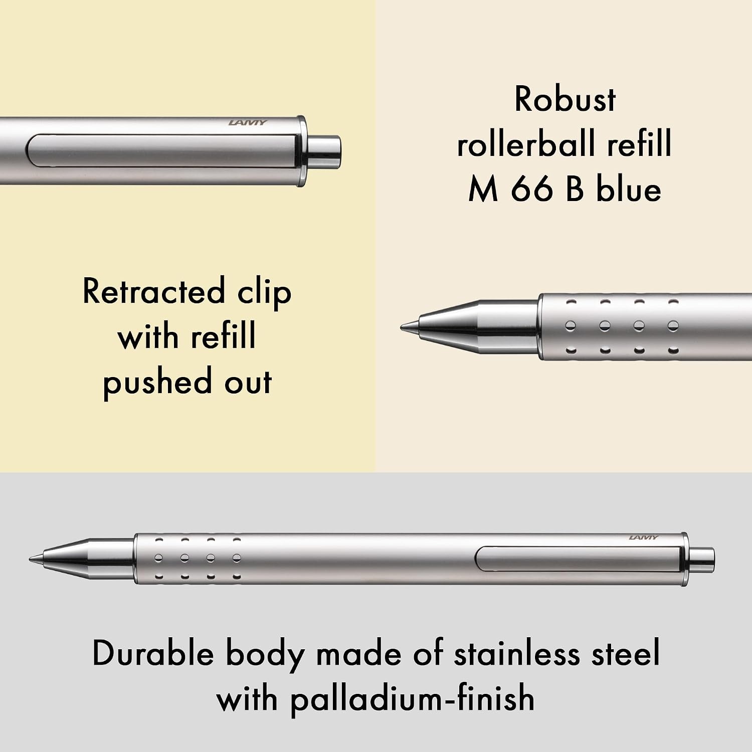 image:imageLamy swift Palladium modest rollerball pen with a smooth writing experience robust metal casing amp line width B M 66 rollerball refill in bluePalladium