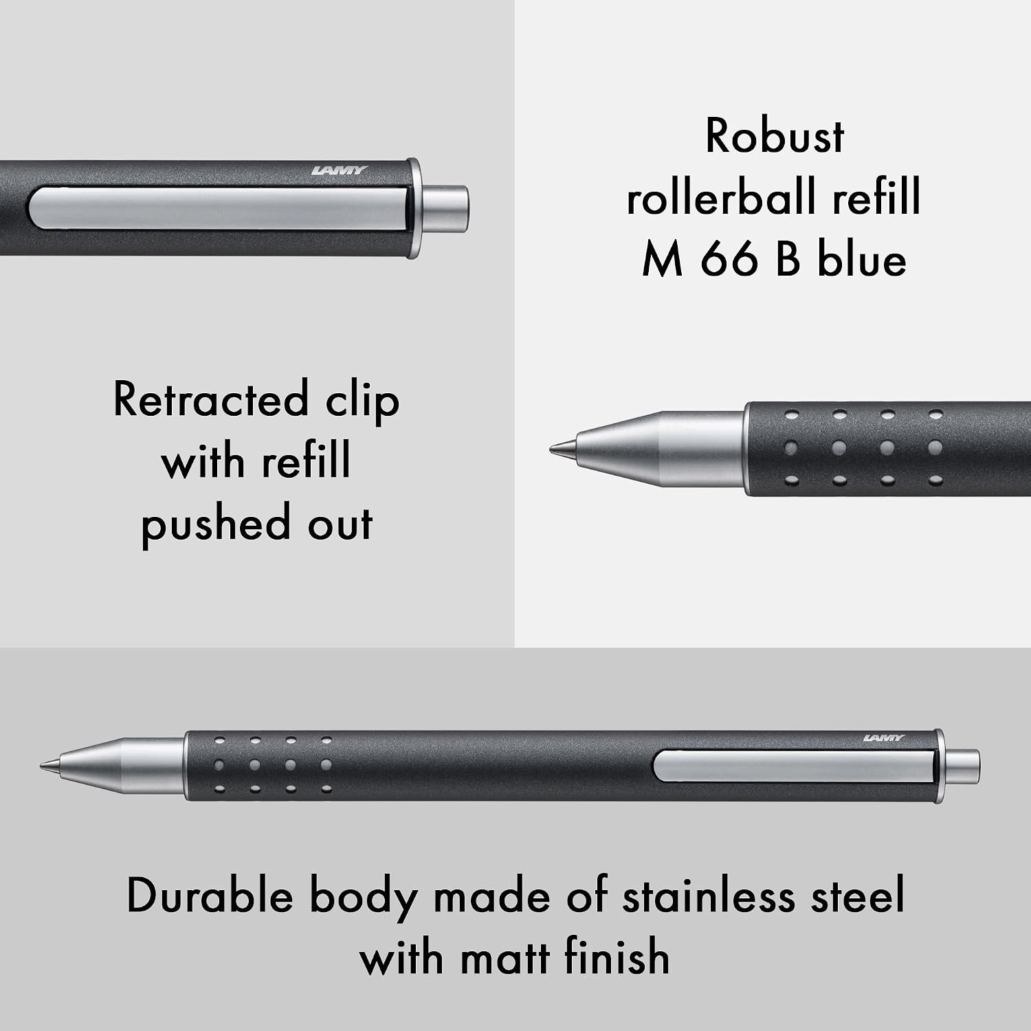 image:imageLamy swift Palladium modest rollerball pen with a smooth writing experience robust metal casing amp line width B M 66 rollerball refill in blueanthracite