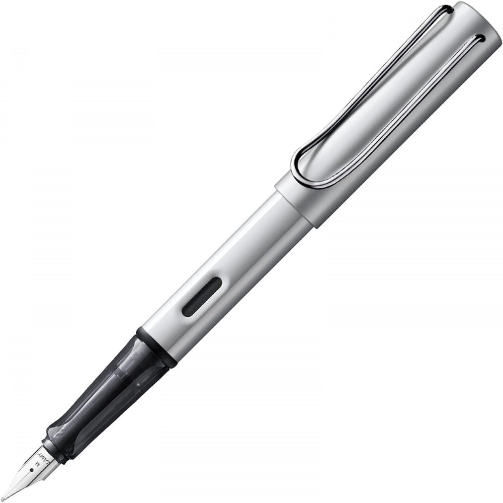 image:imageLAMY ALstar black Fountain Pen with ergonomic grip amp black steel nib in size M lightweight aluminum body including LAMY T 10 blue cartridge RightHandedwhitesilver