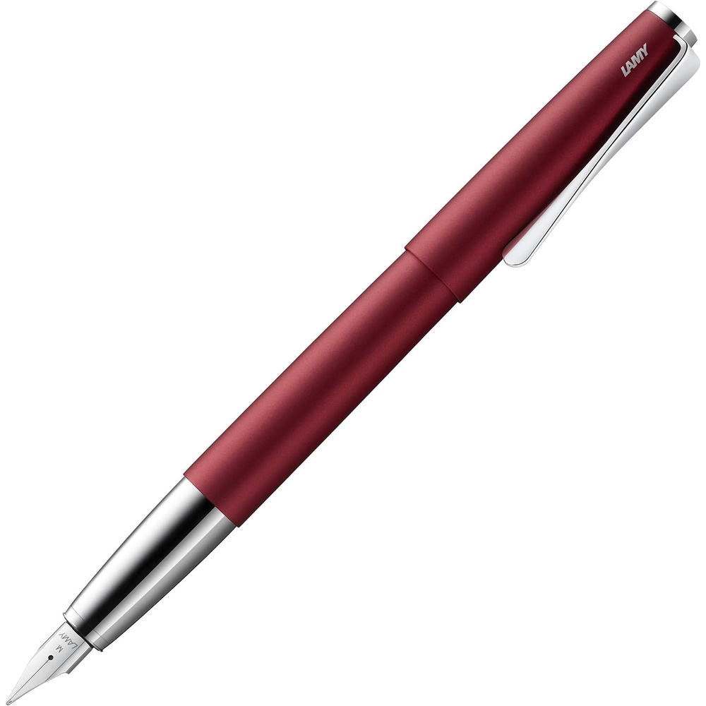 image:imageLamy studio black Fountain Pen in elegant metal body steel nib partially platinumplated amp in nib size M incl T 10 blue ink cartridgeroyalred