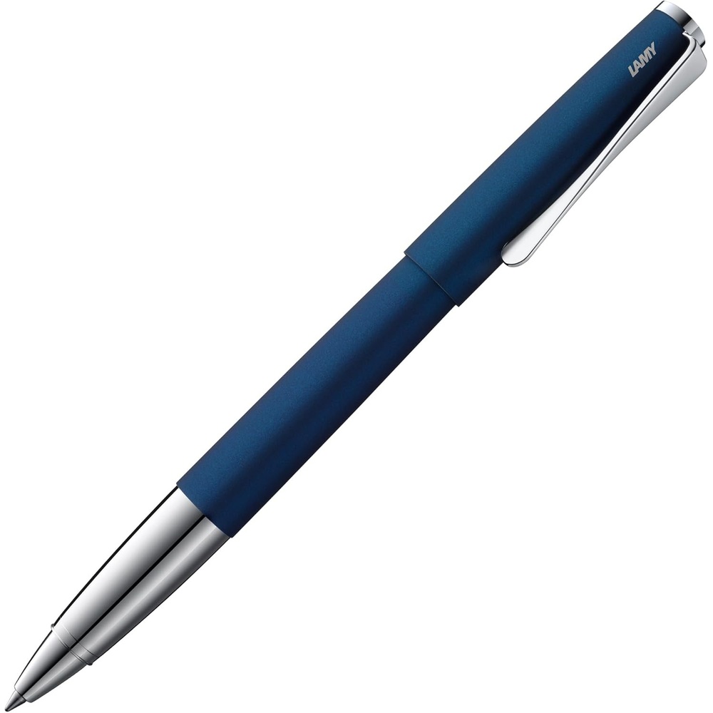 image:imageLamy studio imperialblue rollerball pen in elegant metal barrel with propellershaped clip amp in line width M M 63 rollerball refill in blackimperialblue