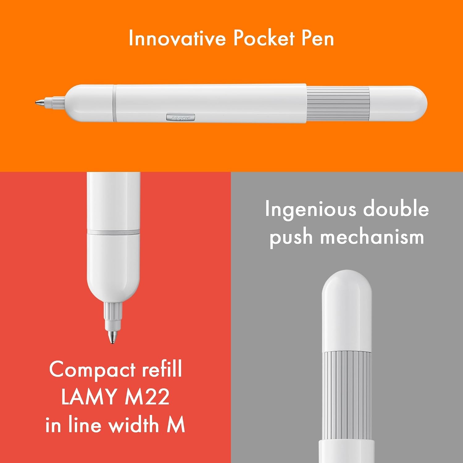 image:imageLAMY Pico 288 Small Pocket Ballpoint Pen Metal in Lacquer Finish in Laser Orange with Push Mechanism Includes Compact Refill Lamy M 22 Line Width M in Black Pack of 1White