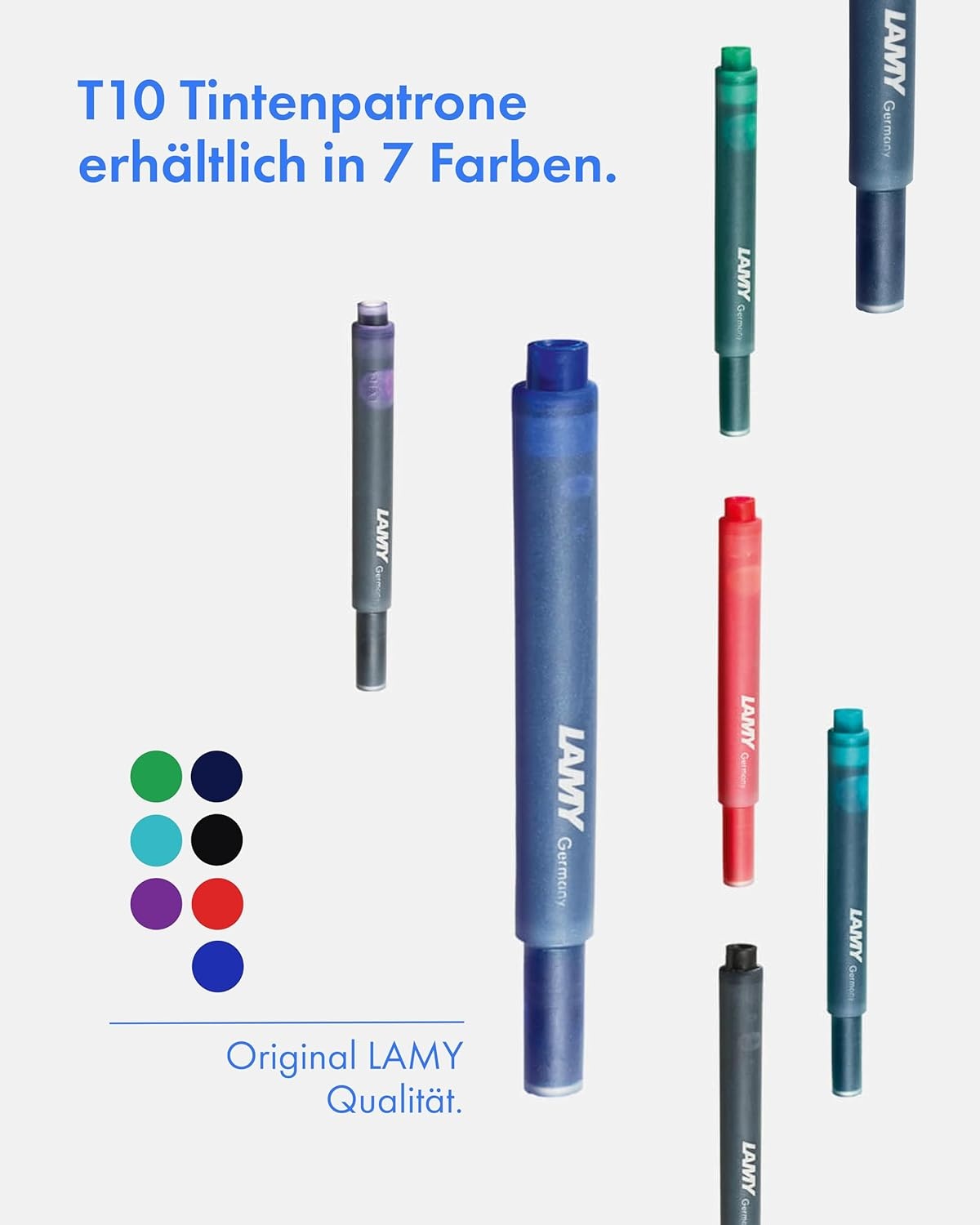 image:imageLAMY T10 Ink cartridges with Large Ink Capacity Suitable for All Lamy Fountain Pen Models Contents 125 ml per Cartridge 5 Pieces per Pack Ink Color Turquoiseblue