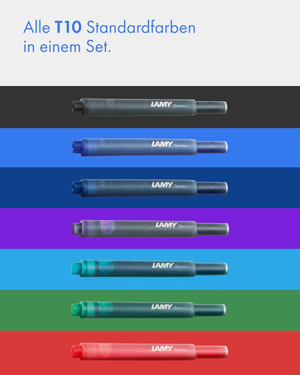 image:imageLAMY T10 Ink cartridges with Large Ink Capacity Suitable for All Lamy Fountain Pen Models Contents 125 ml per Cartridge 5 Pieces per Pack Ink Color Turquoisemulticolor