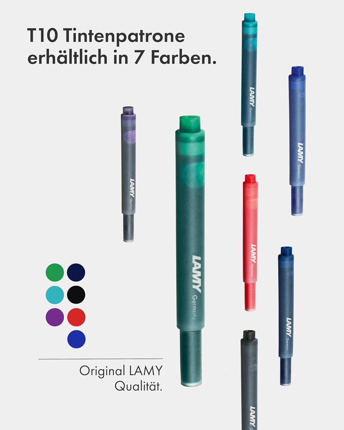 image:imageLAMY T10 Ink cartridges with Large Ink Capacity Suitable for All Lamy Fountain Pen Models Contents 125 ml per Cartridge 5 Pieces per Pack Ink Color Turquoisegreen