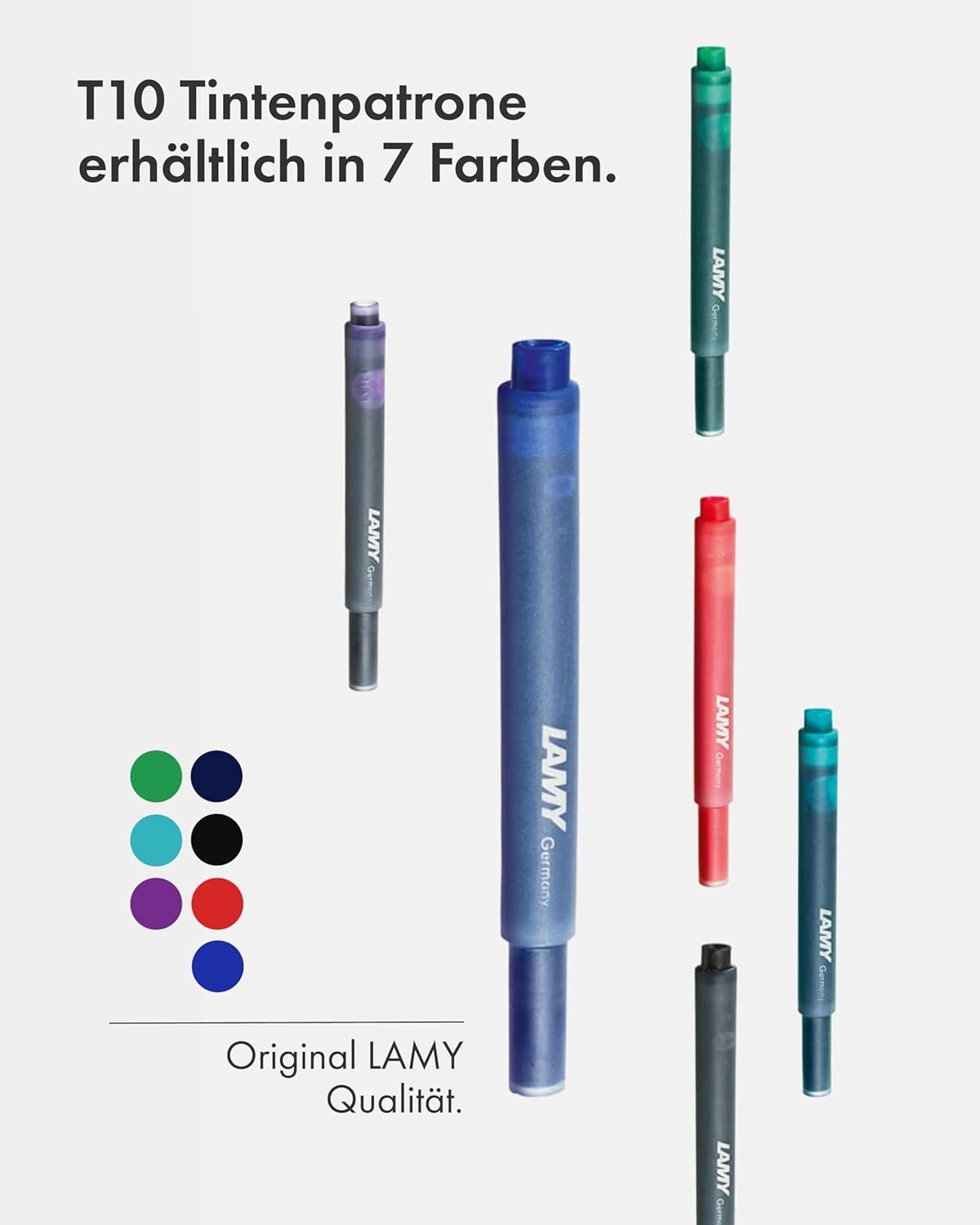 image:imageLAMY T10 Ink cartridges with Large Ink Capacity Suitable for All Lamy Fountain Pen Models Contents 125 ml per Cartridge 5 Pieces per Pack Ink Color Turquoisemulticolor