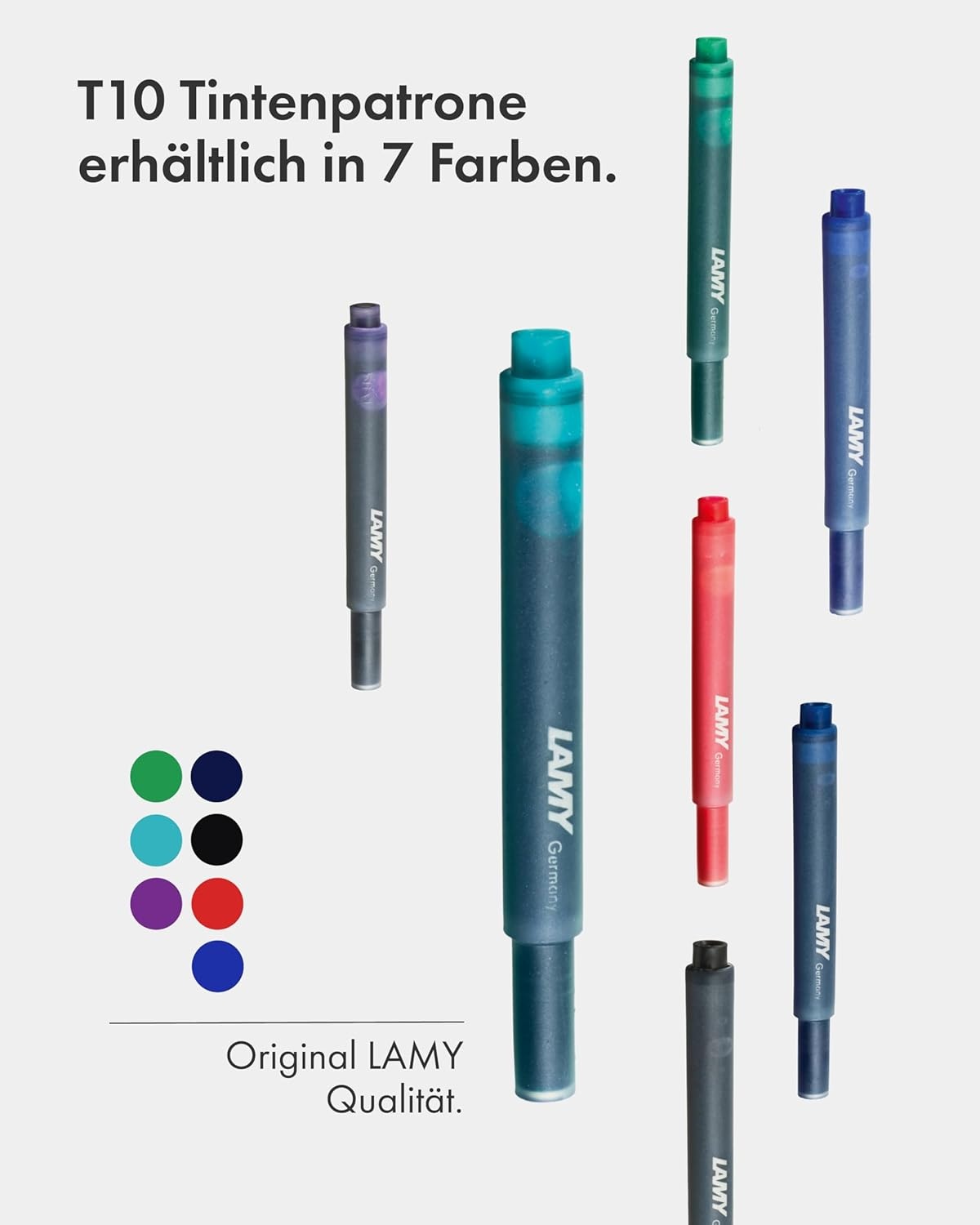 image:imageLAMY T10 Ink cartridges with Large Ink Capacity Suitable for All Lamy Fountain Pen Models Contents 125 ml per Cartridge 5 Pieces per Pack Ink Color Turquoiseturquoise