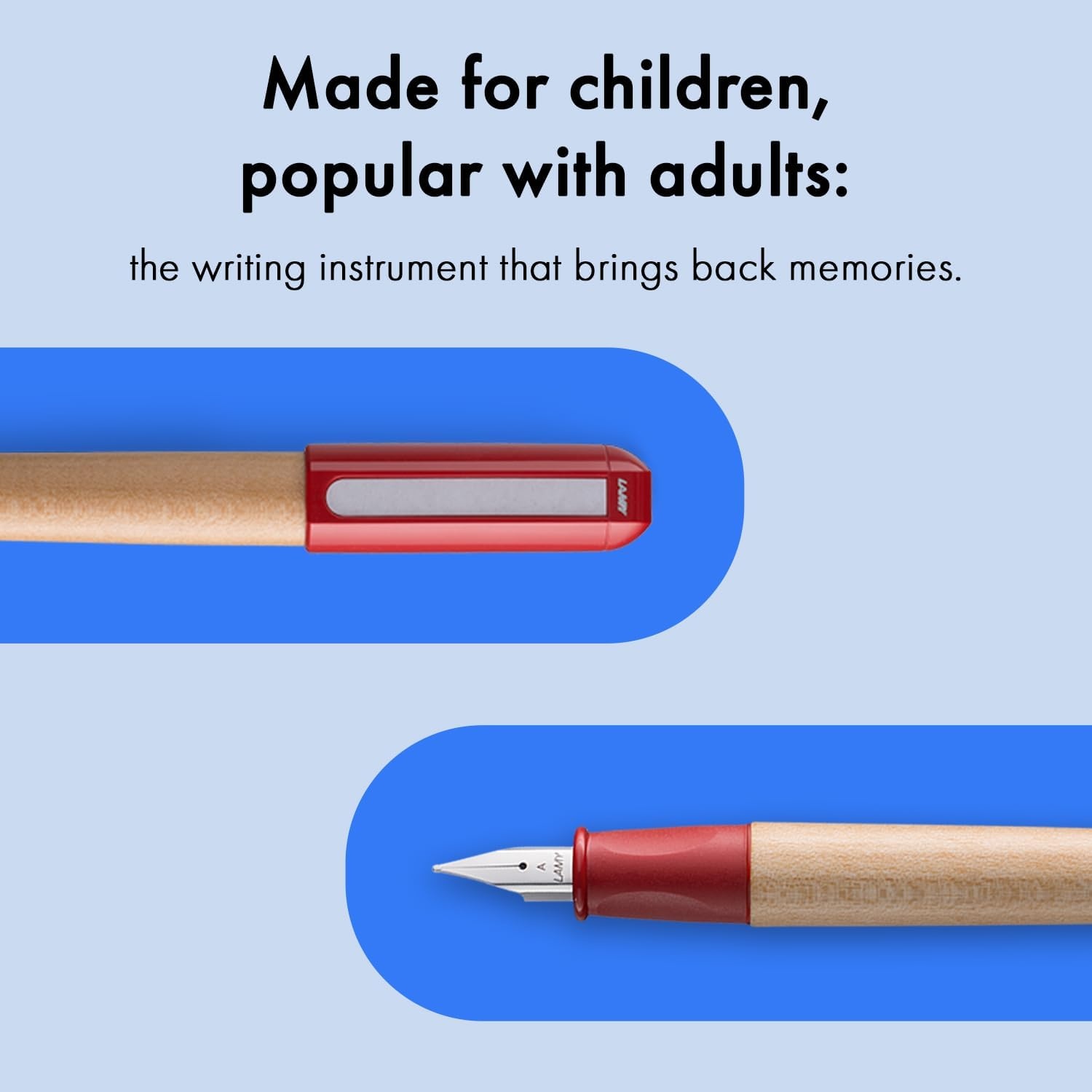 image:imageLAMY abc blue childfriendly Fountain Pen for writing beginners with ergonomic grip amp polished steel nib in size A robust maple wood including LAMY T 10 blue ink cartridge RightHandedRed