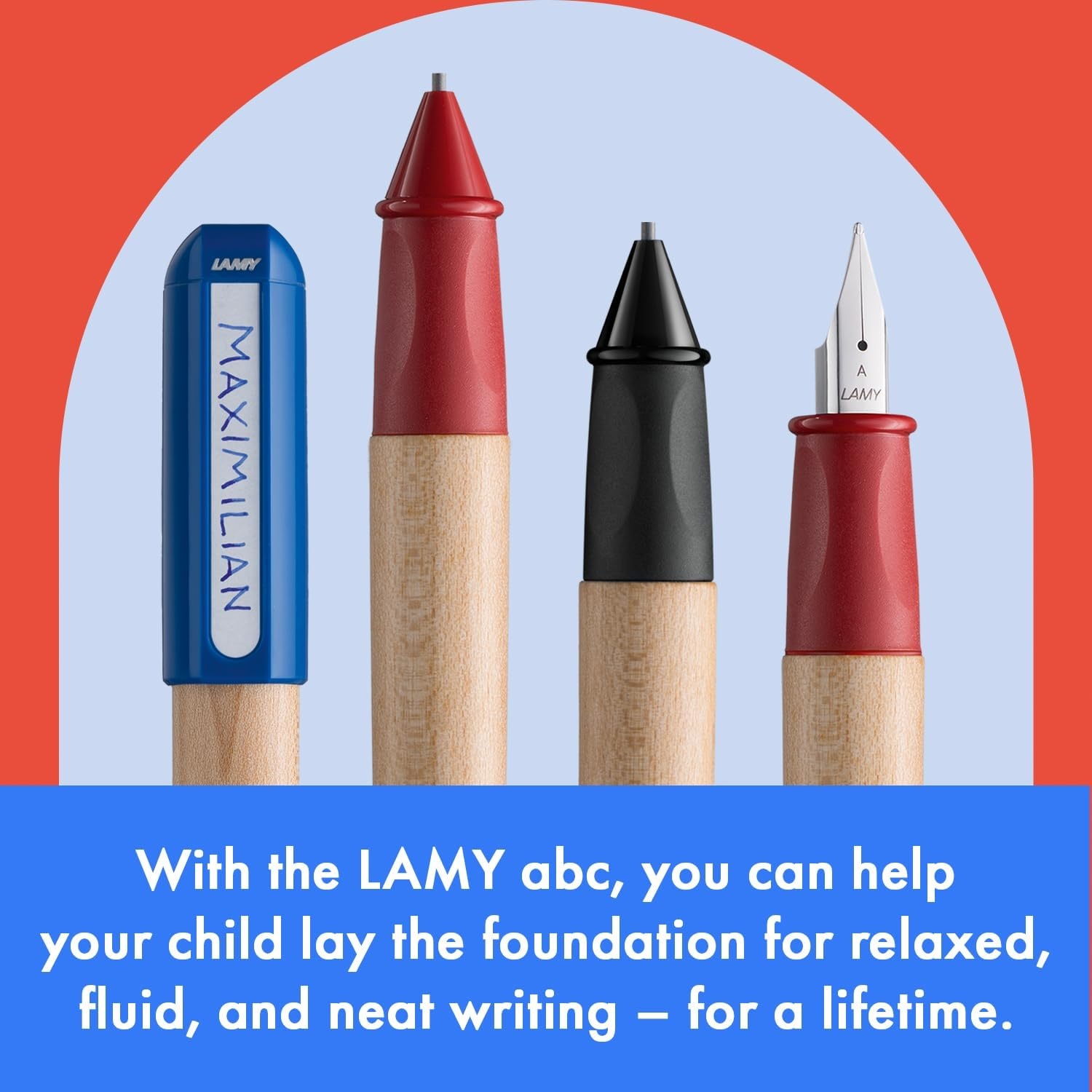 image:imageLAMY abc blue childfriendly Fountain Pen for writing beginners with ergonomic grip amp polished steel nib in size A robust maple wood including LAMY T 10 blue ink cartridge RightHandedBlack