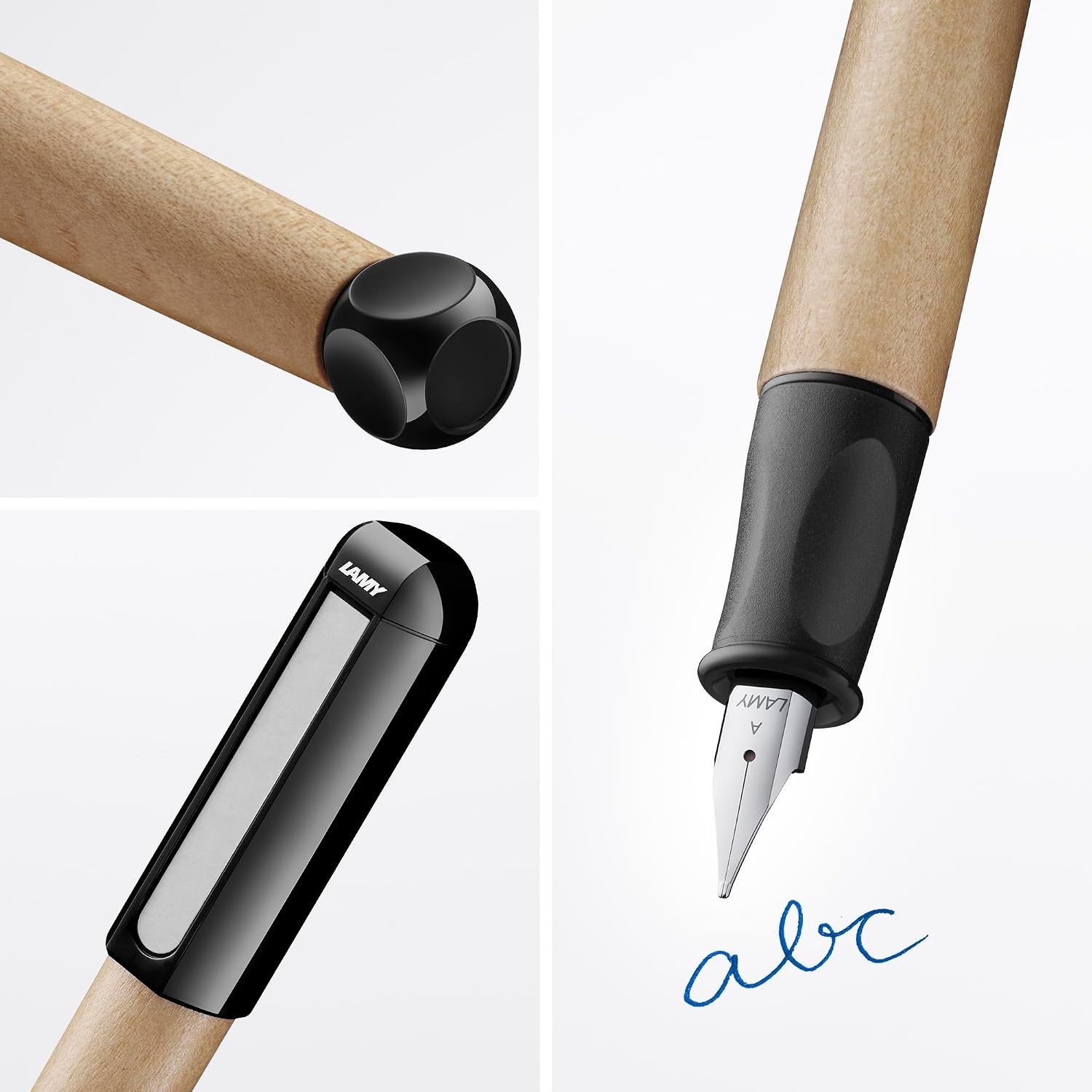 image:imageLAMY abc blue childfriendly Fountain Pen for writing beginners with ergonomic grip amp polished steel nib in size A robust maple wood including LAMY T 10 blue ink cartridge RightHandedBlack