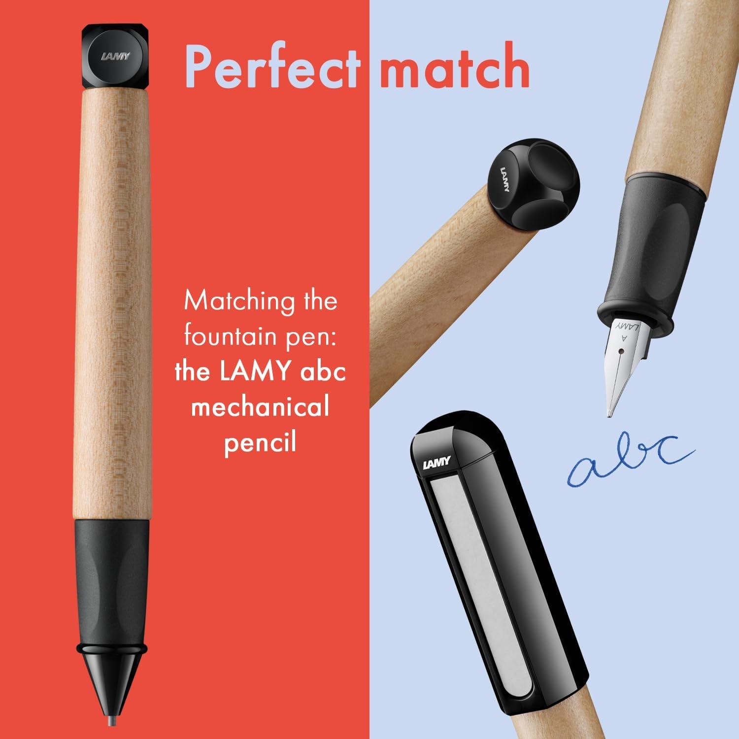 image:imageLAMY abc blue childfriendly Fountain Pen for writing beginners with ergonomic grip amp polished steel nib in size A robust maple wood including LAMY T 10 blue ink cartridge RightHandedBlack