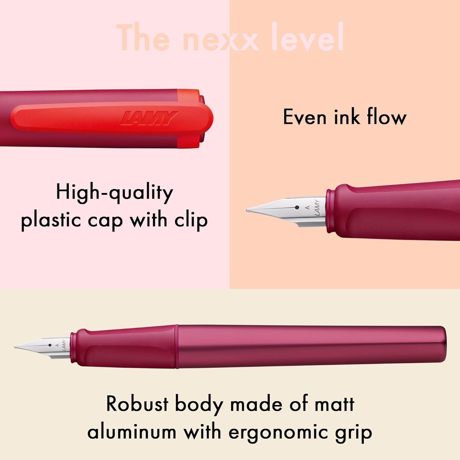image:imageLAMY nexx azure Fountain Pen with slipproof grip amp polished steel nib in size M triangular aluminum body including LAMY T 10 blue cartridge RightHandedmultired