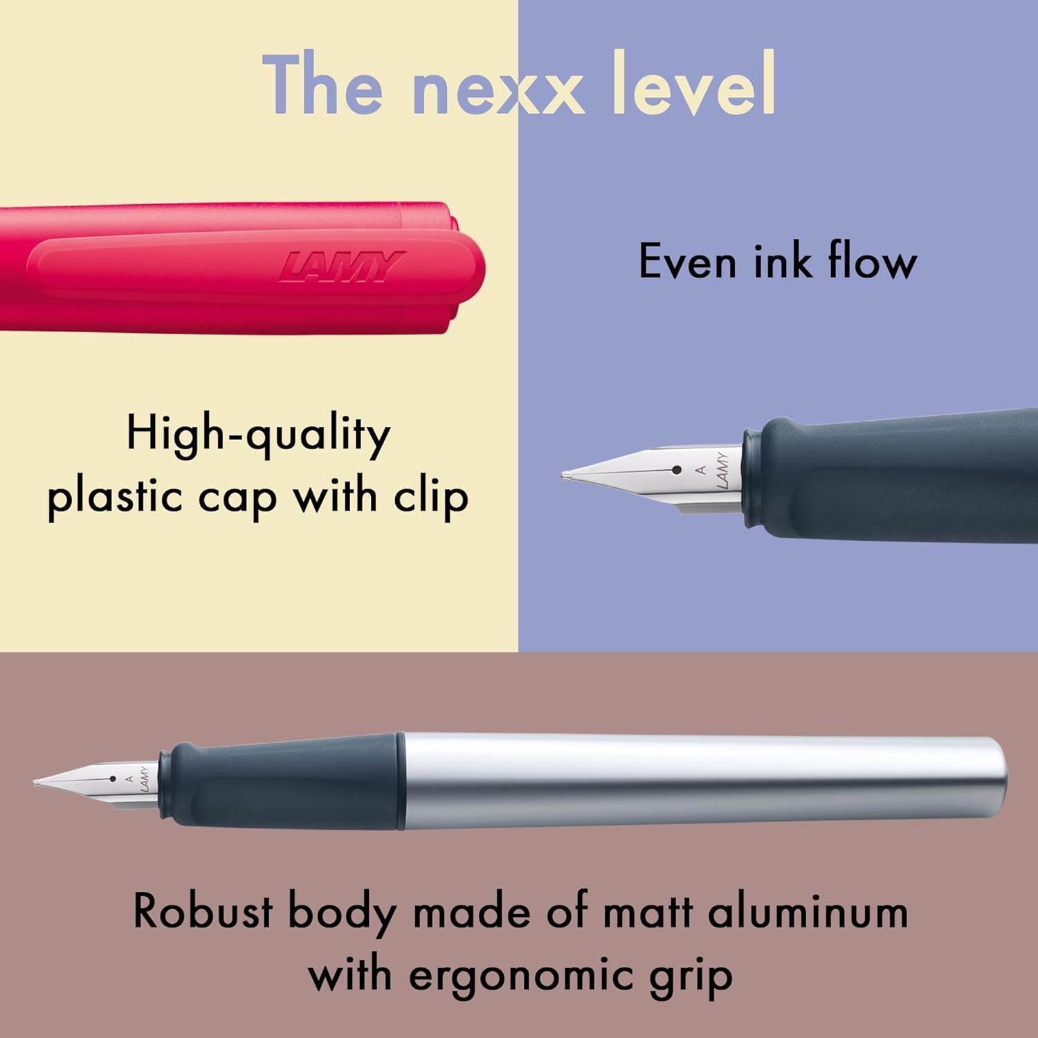 image:imageLAMY nexx azure Fountain Pen with slipproof grip amp polished steel nib in size M triangular aluminum body including LAMY T 10 blue cartridge RightHandedcrimson