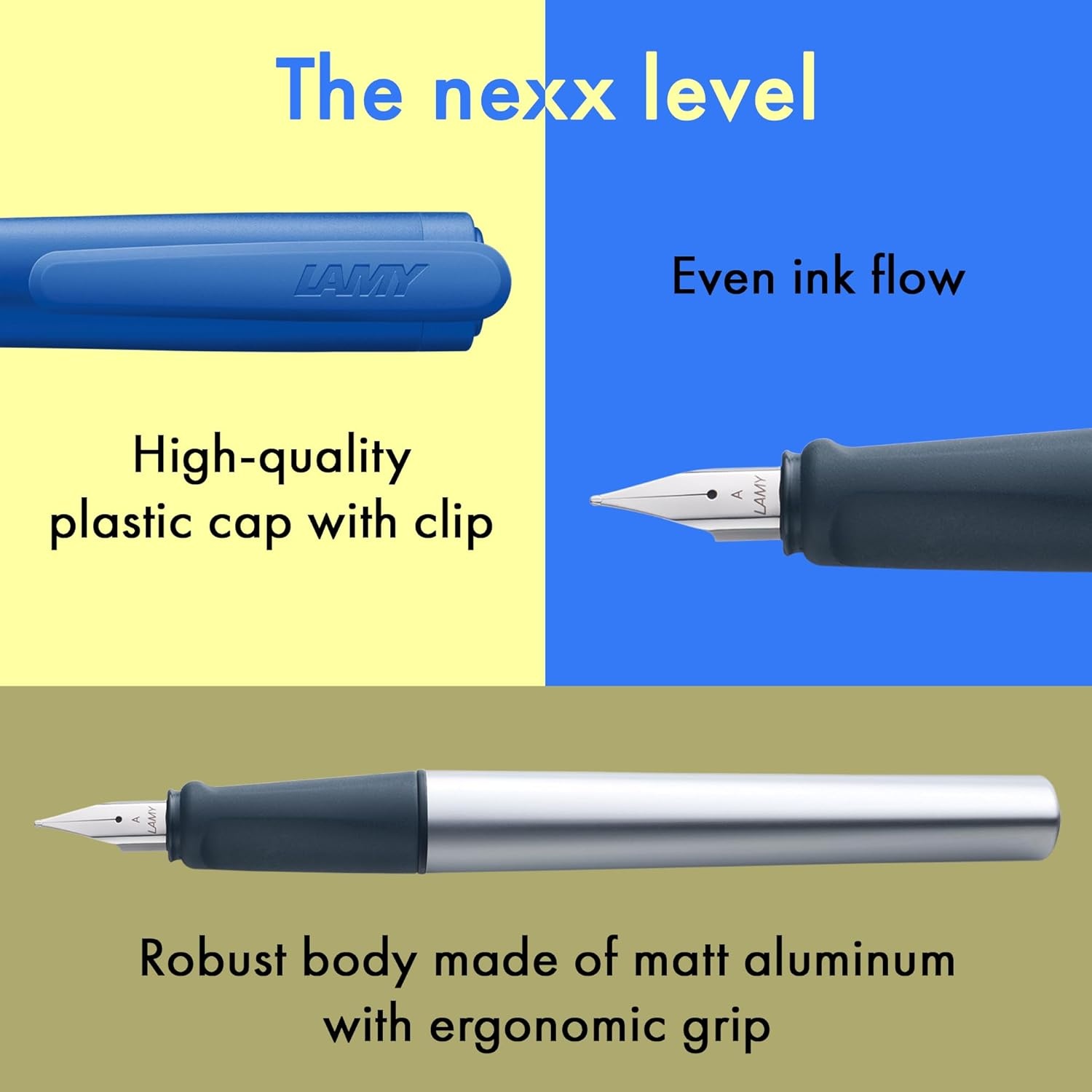 image:imageLAMY nexx azure Fountain Pen with slipproof grip amp polished steel nib in size M triangular aluminum body including LAMY T 10 blue cartridge RightHandedblue