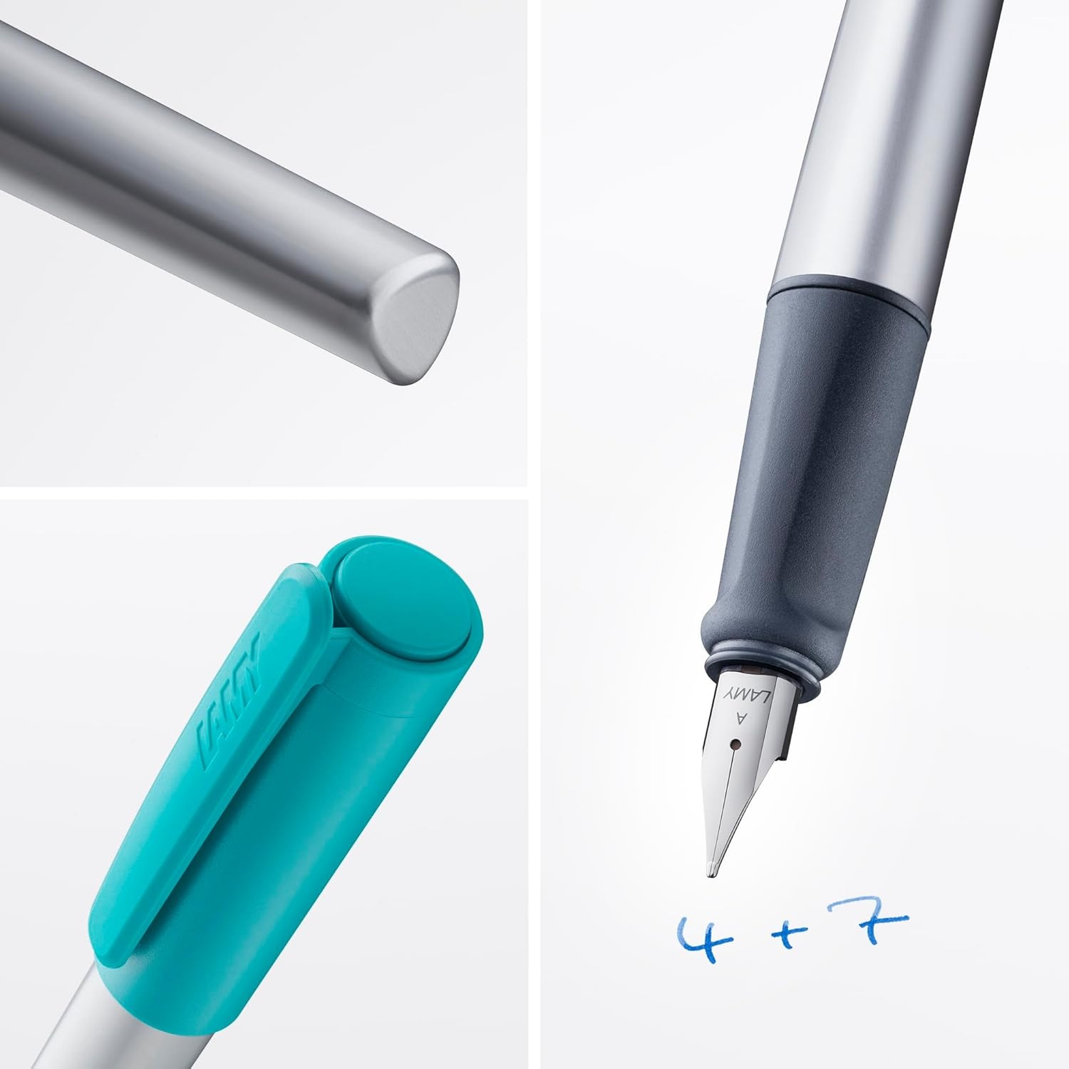 image:imageLAMY nexx azure Fountain Pen with slipproof grip amp polished steel nib in size M triangular aluminum body including LAMY T 10 blue cartridge RightHandedsmaragd