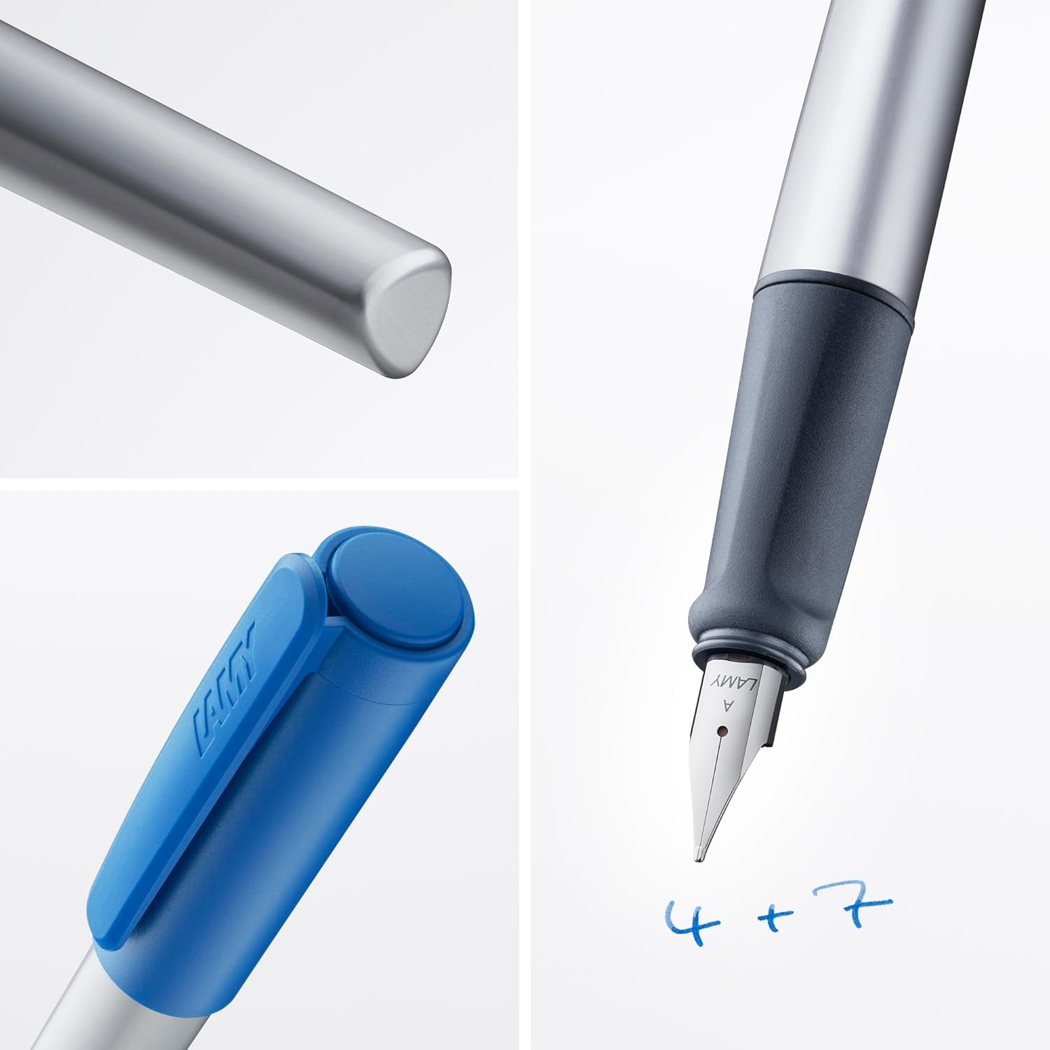 image:imageLAMY nexx azure Fountain Pen with slipproof grip amp polished steel nib in size M triangular aluminum body including LAMY T 10 blue cartridge RightHandedblue