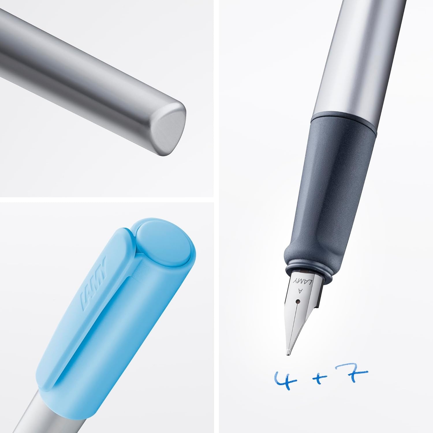image:imageLAMY nexx azure Fountain Pen with slipproof grip amp polished steel nib in size M triangular aluminum body including LAMY T 10 blue cartridge RightHandedazure