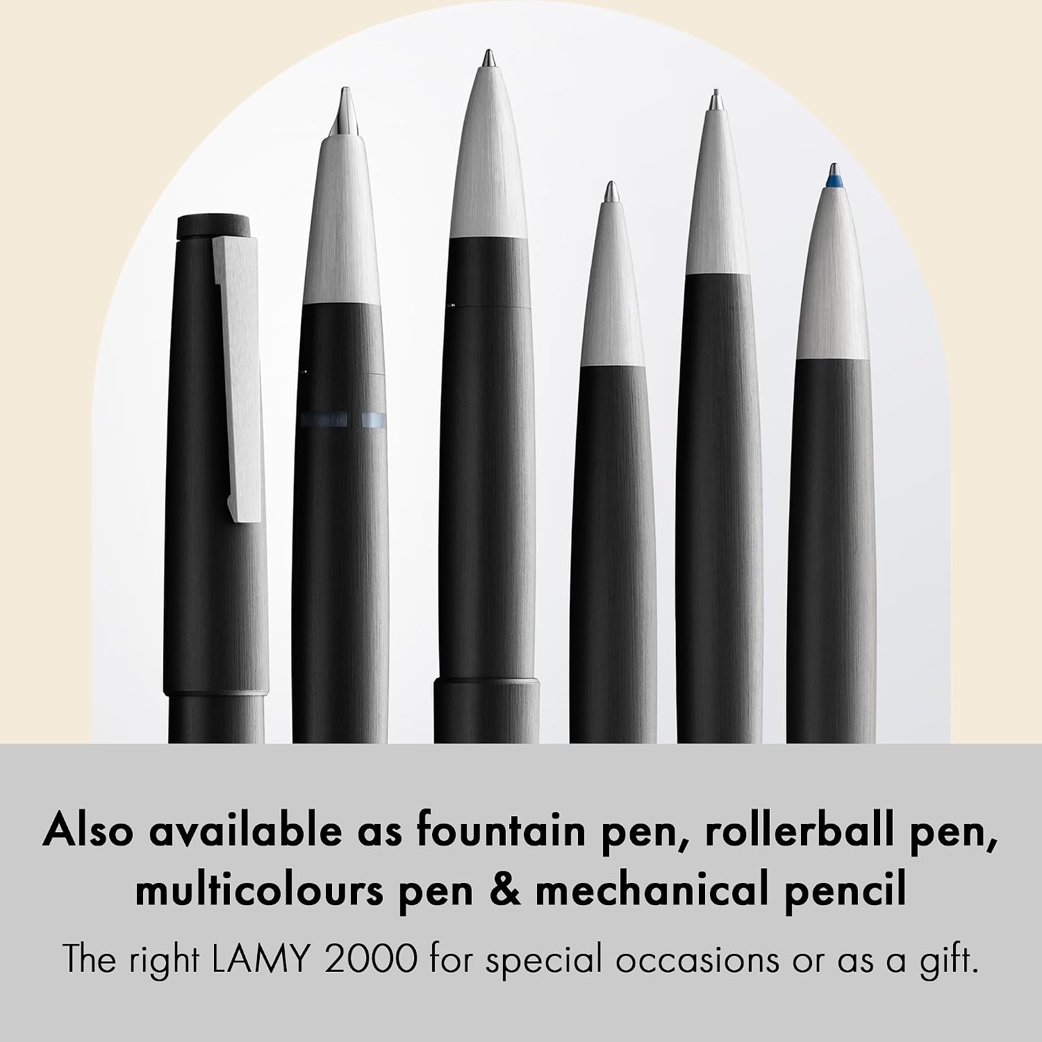image:imageLamy 2000 silver elegant ballpoint pen in a velvety matt polished stainless steel casing perfectly balanced incl giant refill M 16 in line width M in blackblack