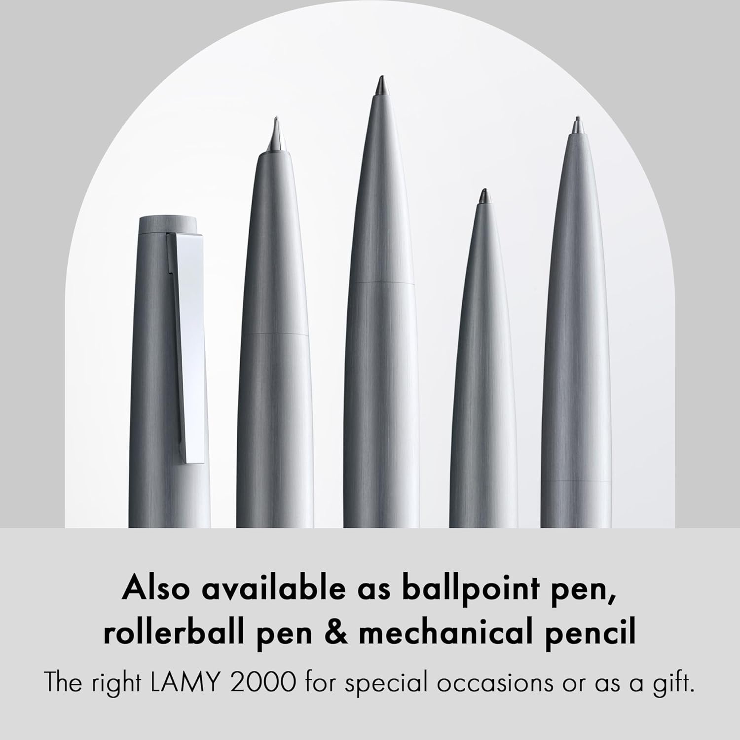 image:imageLamy 2000 silver elegant fountain pen in a velvety matt polished stainless steel barrel 14 ct gold nib partially platinumplated nib size OBB