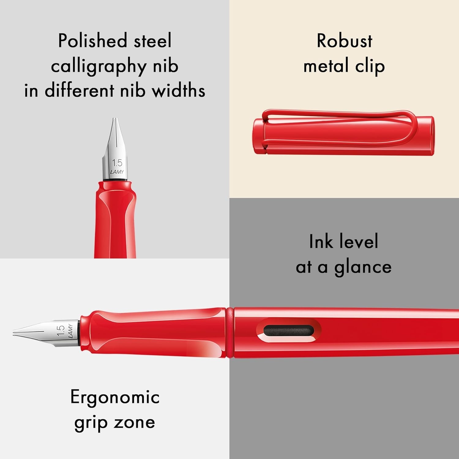 image:imageLamy joy black calligraphy fountain pen with ergonomic grip amp polished steel nib in line width 15 mm Calligraphy Fountain Pen with ribbon nib incl ink cartridge T 10 bluestrawberry